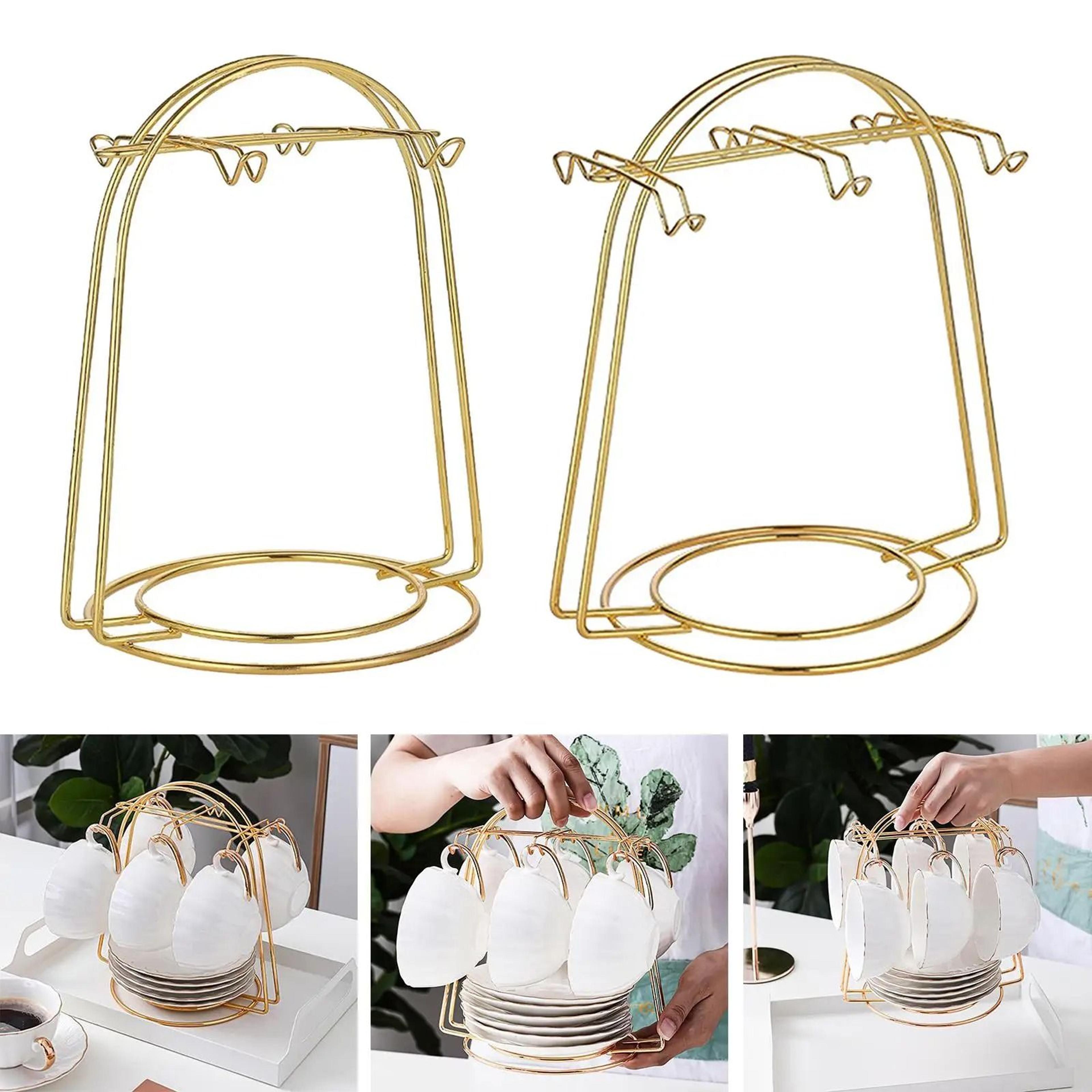golden tea cup and saucer display rack mug hanger stand