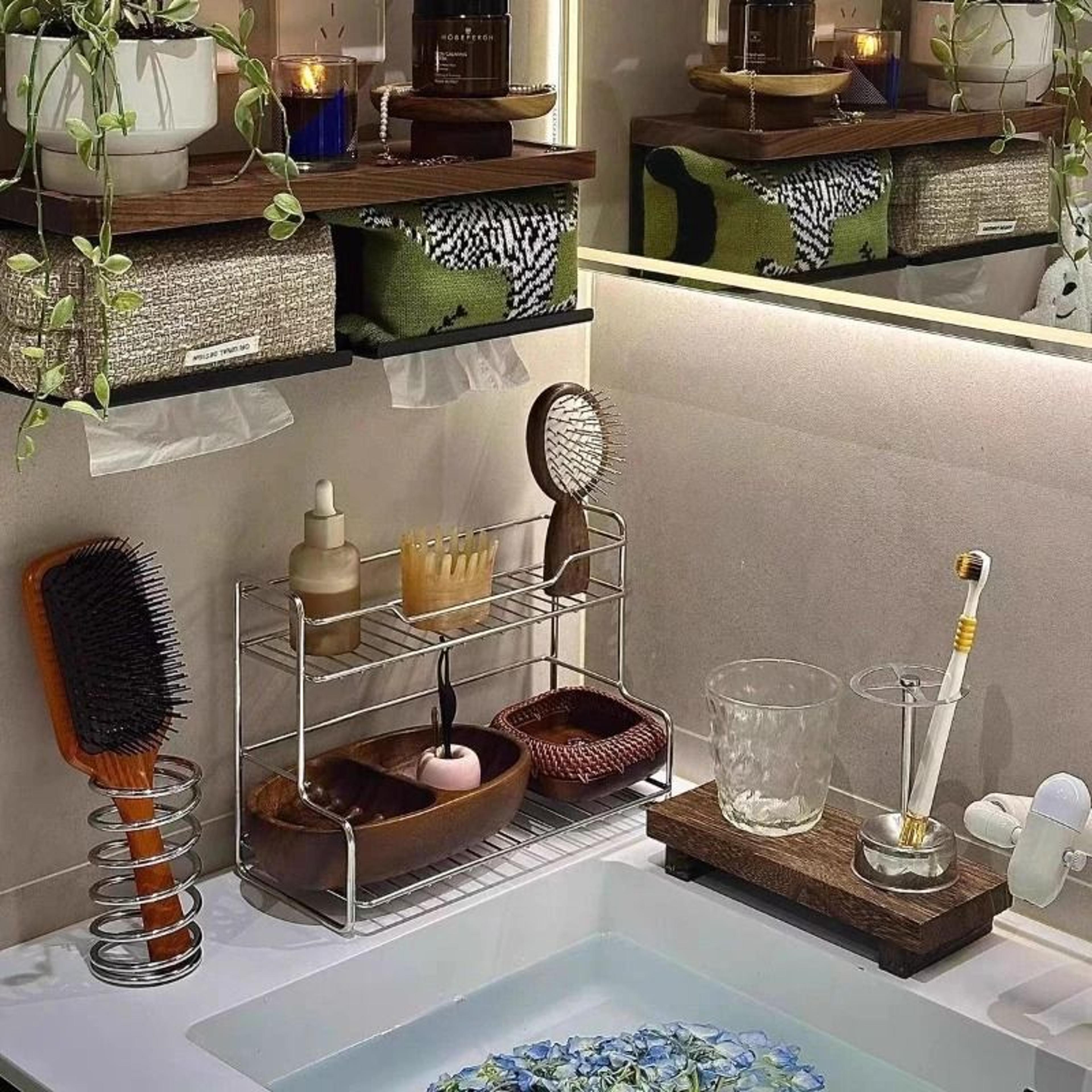 Double Layer Bathroom Storage Rack For Sink And Toiletries 6