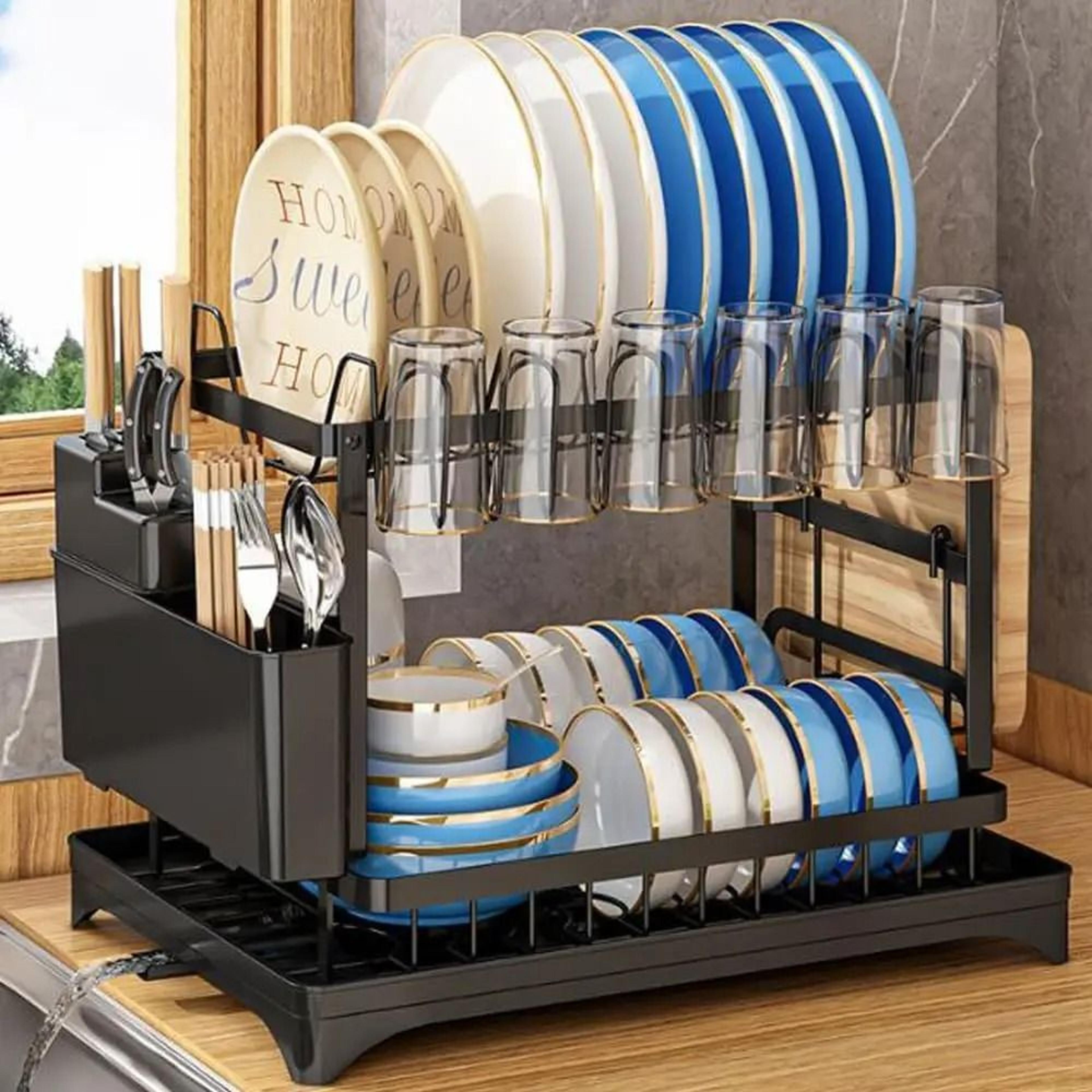 Two Tier Dish Drying Rack With Drainboard For Kitchen Counter 0