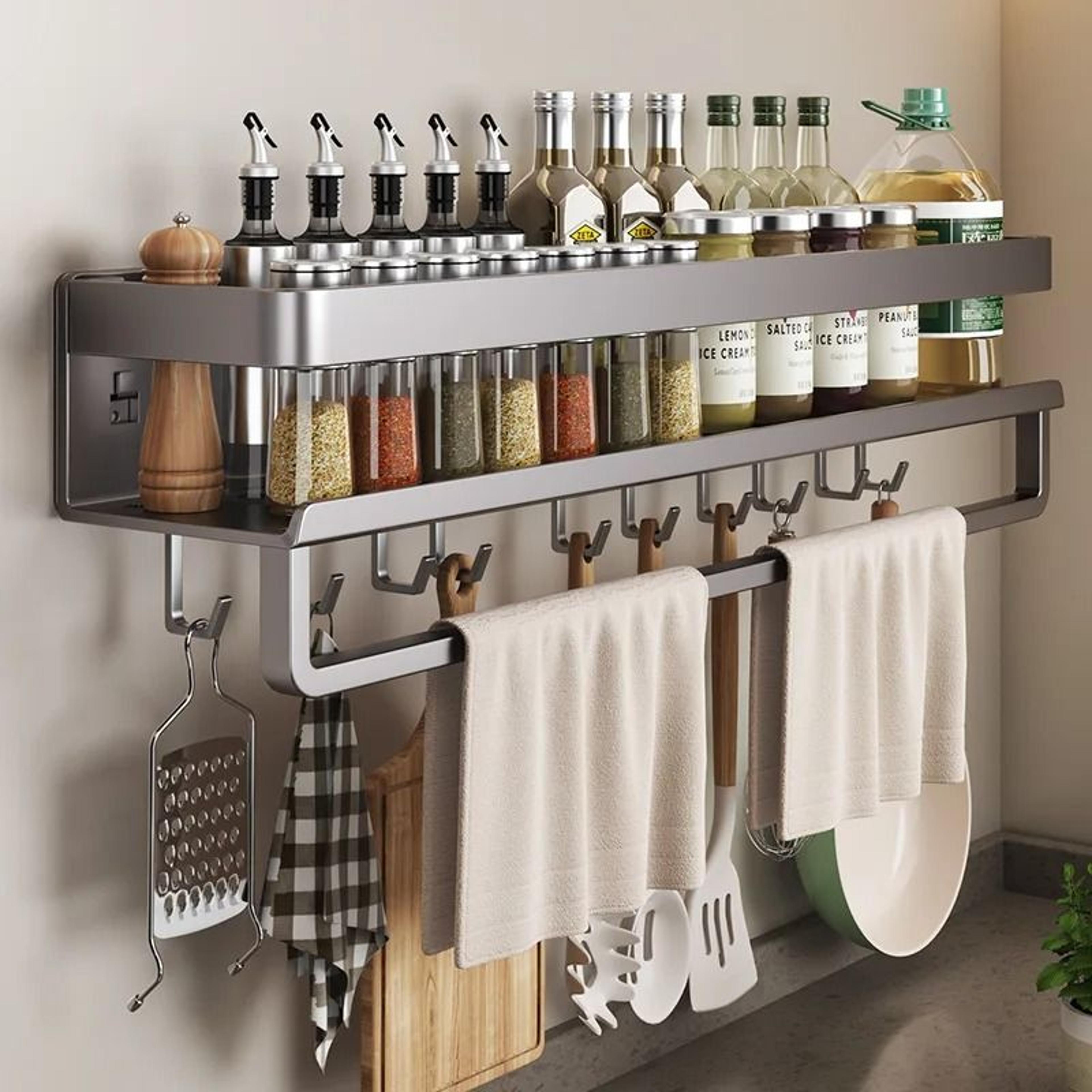 No Drill Aluminum Wall Mounted Spice Rack And Kitchen Shelf 10