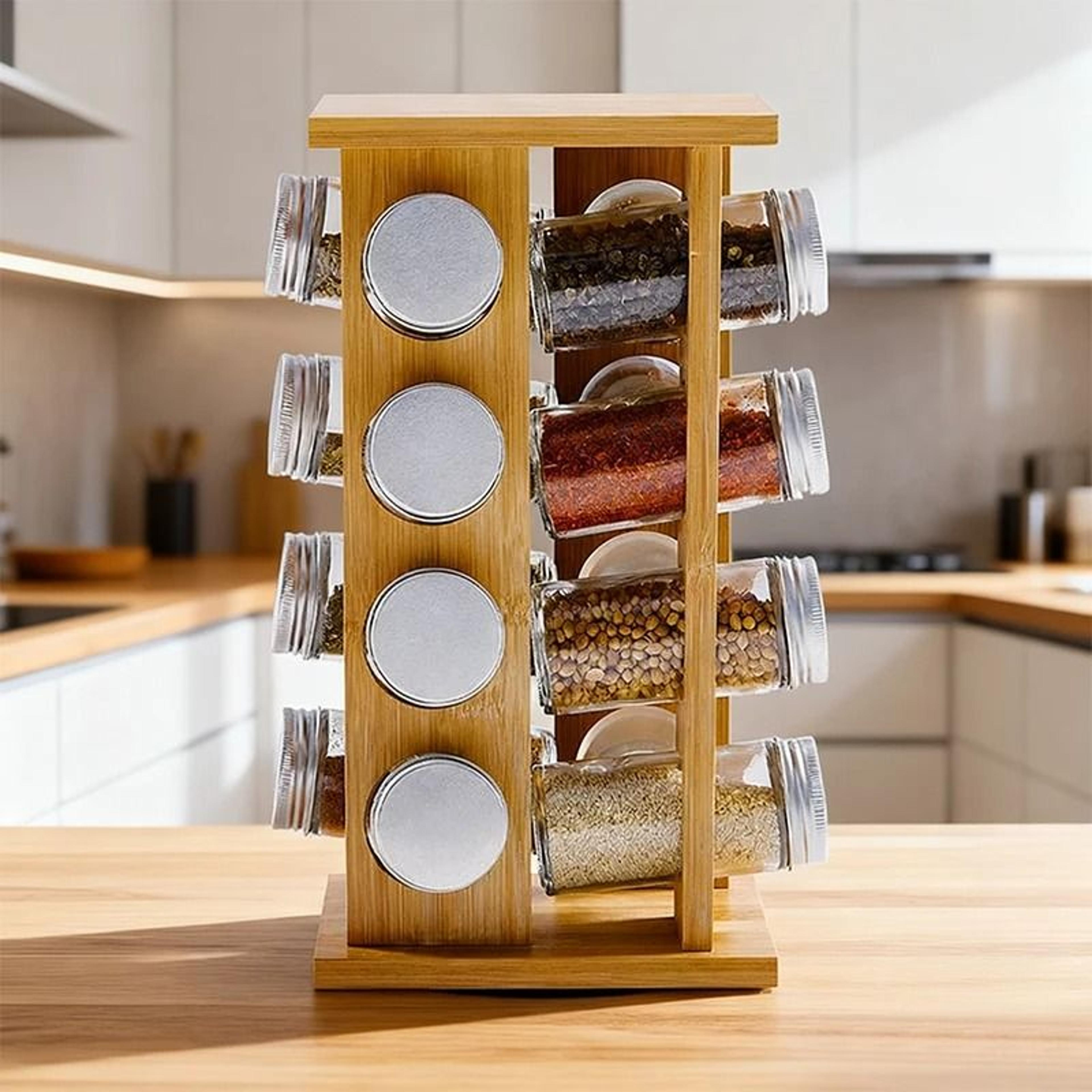 Rotating Wooden Condiment Rack And Multi Layer Spice Organizer 2
