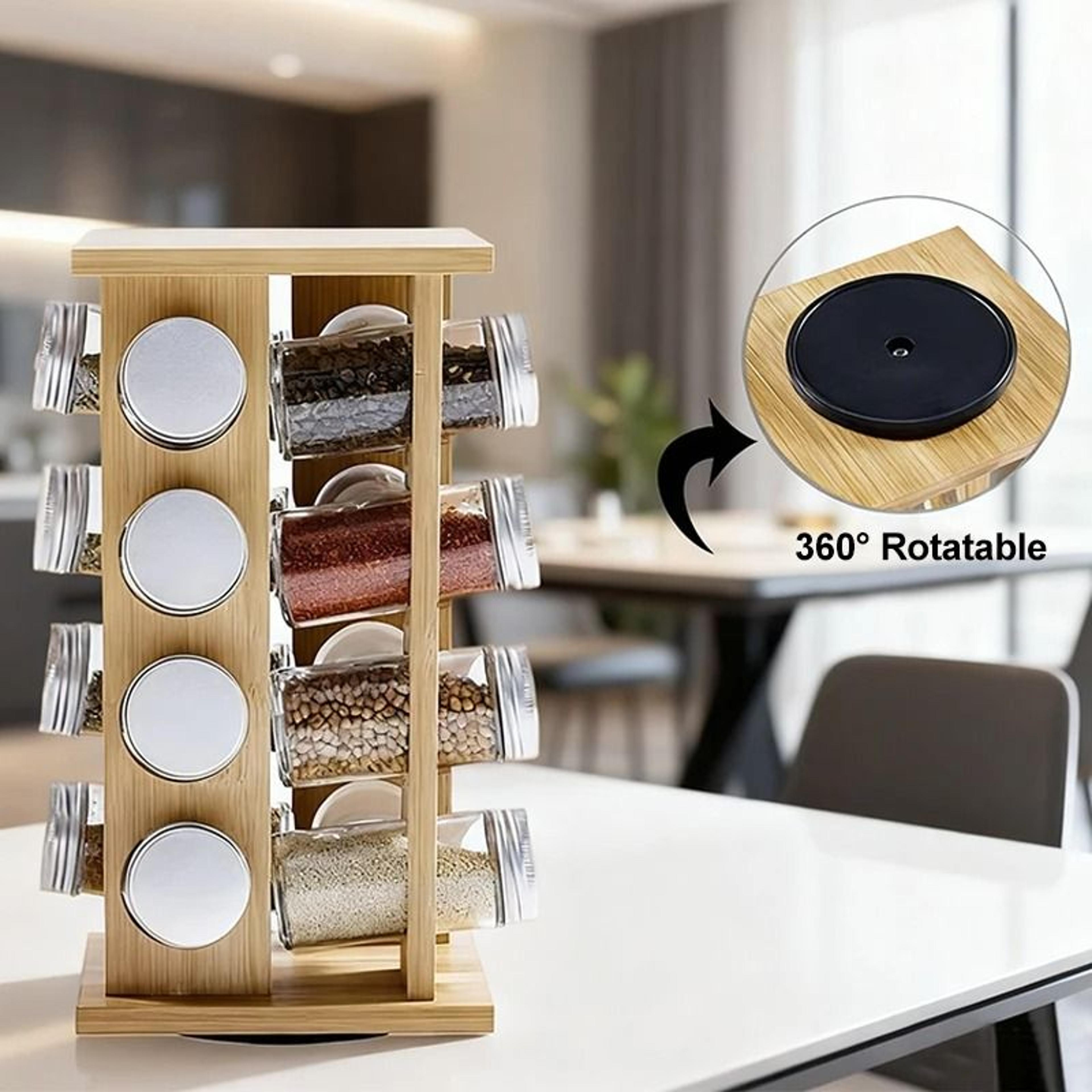 Rotating Wooden Condiment Rack And Multi Layer Spice Organizer 6