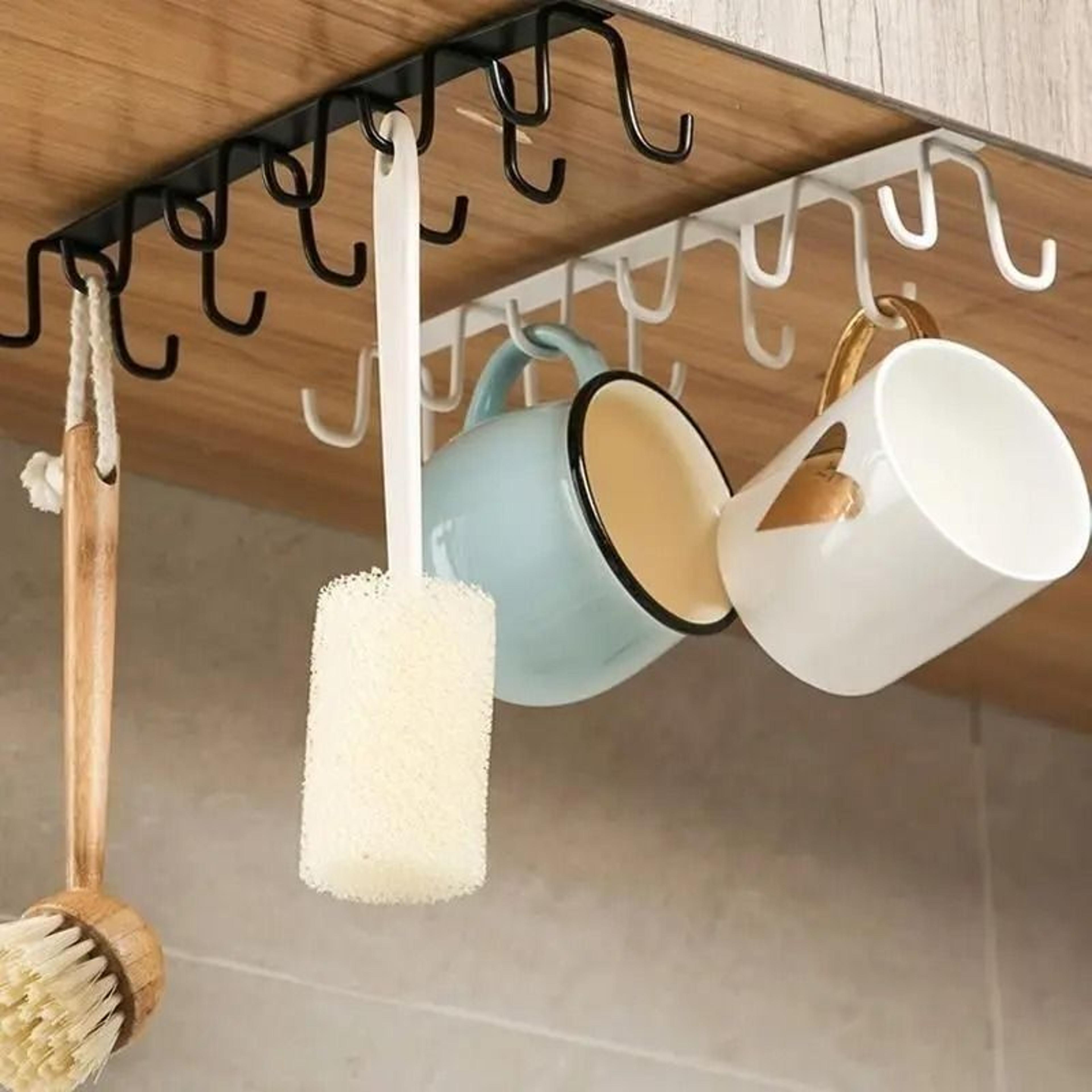 Double Row Hanging Cup Holder And No Drill Cabinet Hook Rack 7