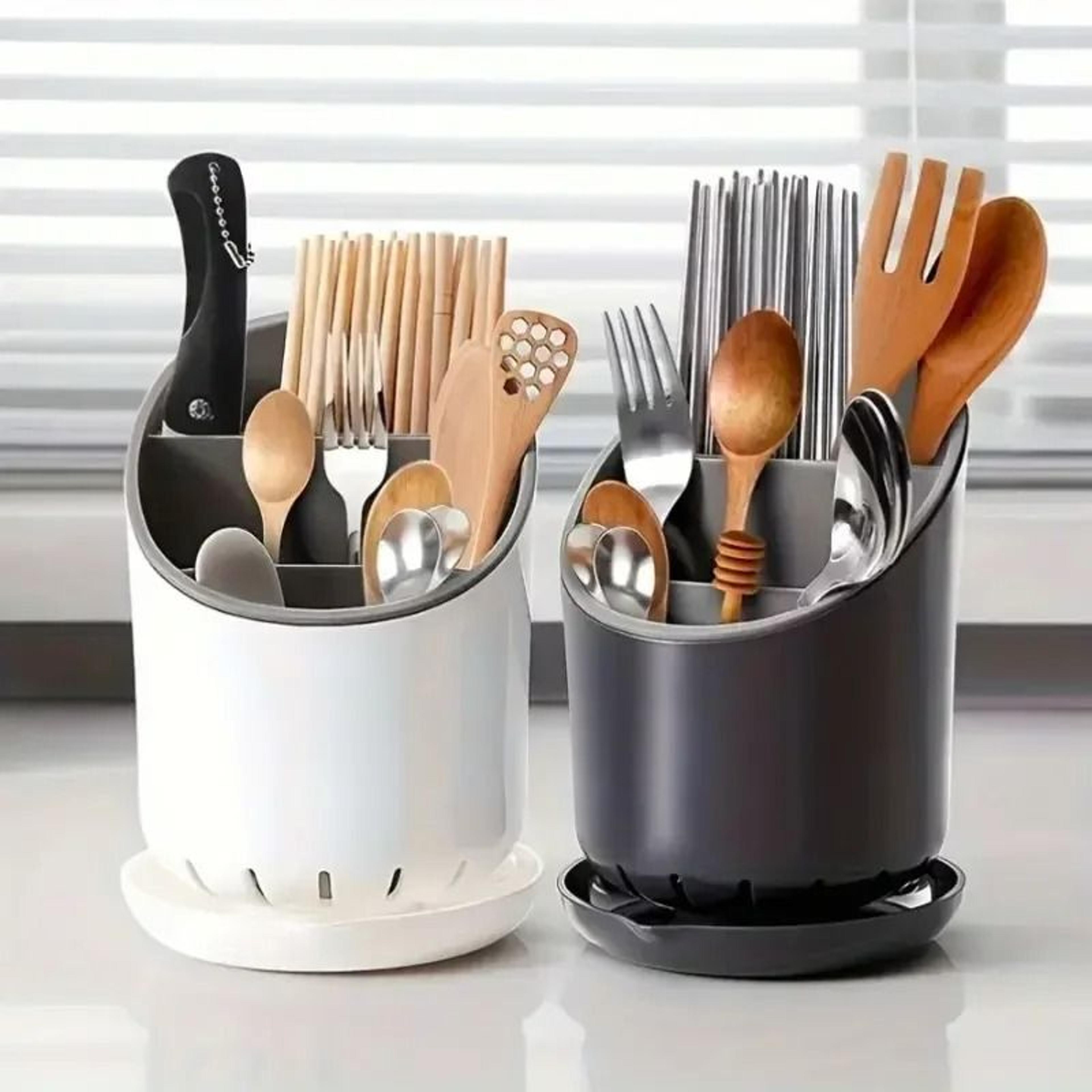 plastic cutlery storage holder and draining utensil rack
