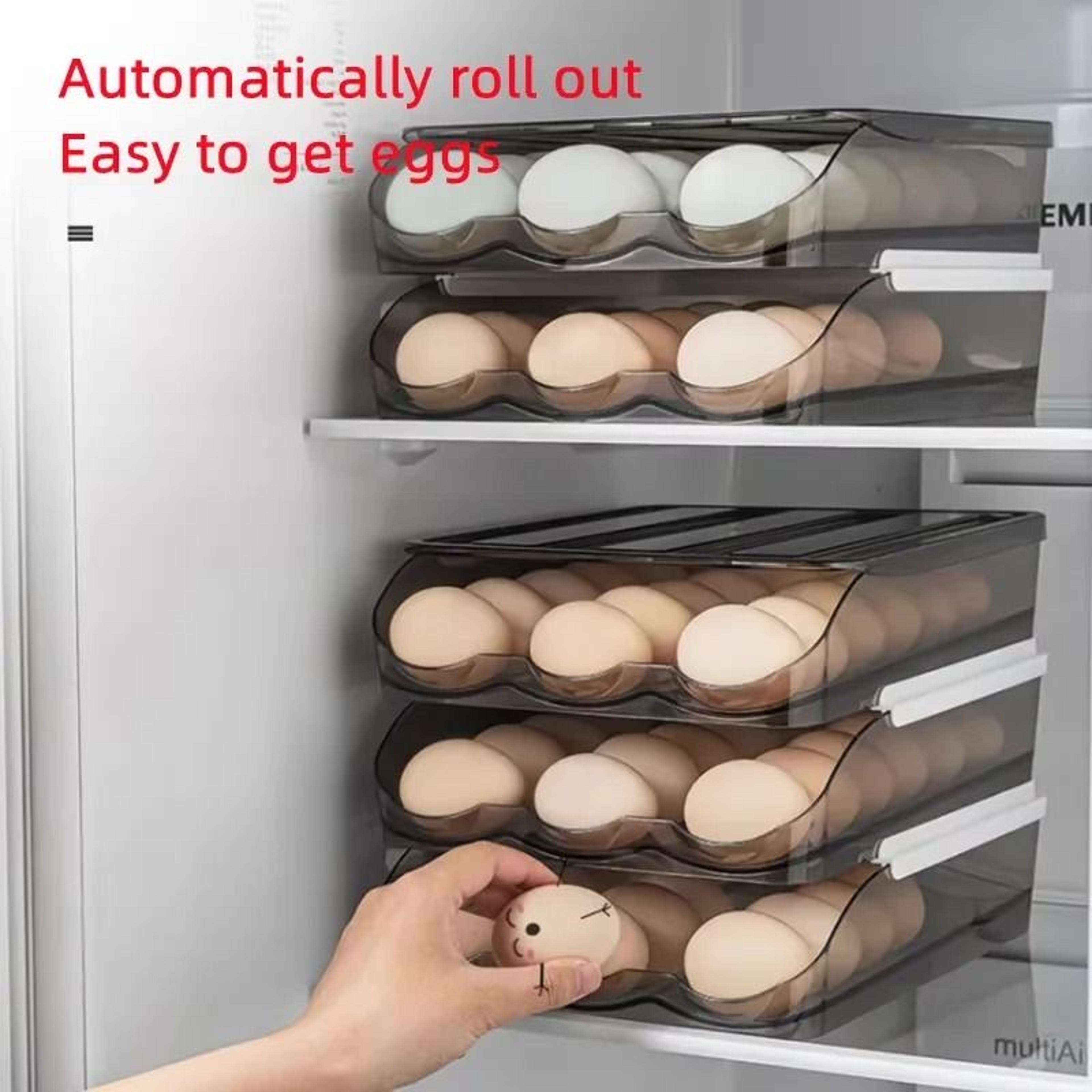 Automatic Rolling Refrigerator Egg Holder Rack Storage Box Organizer 11