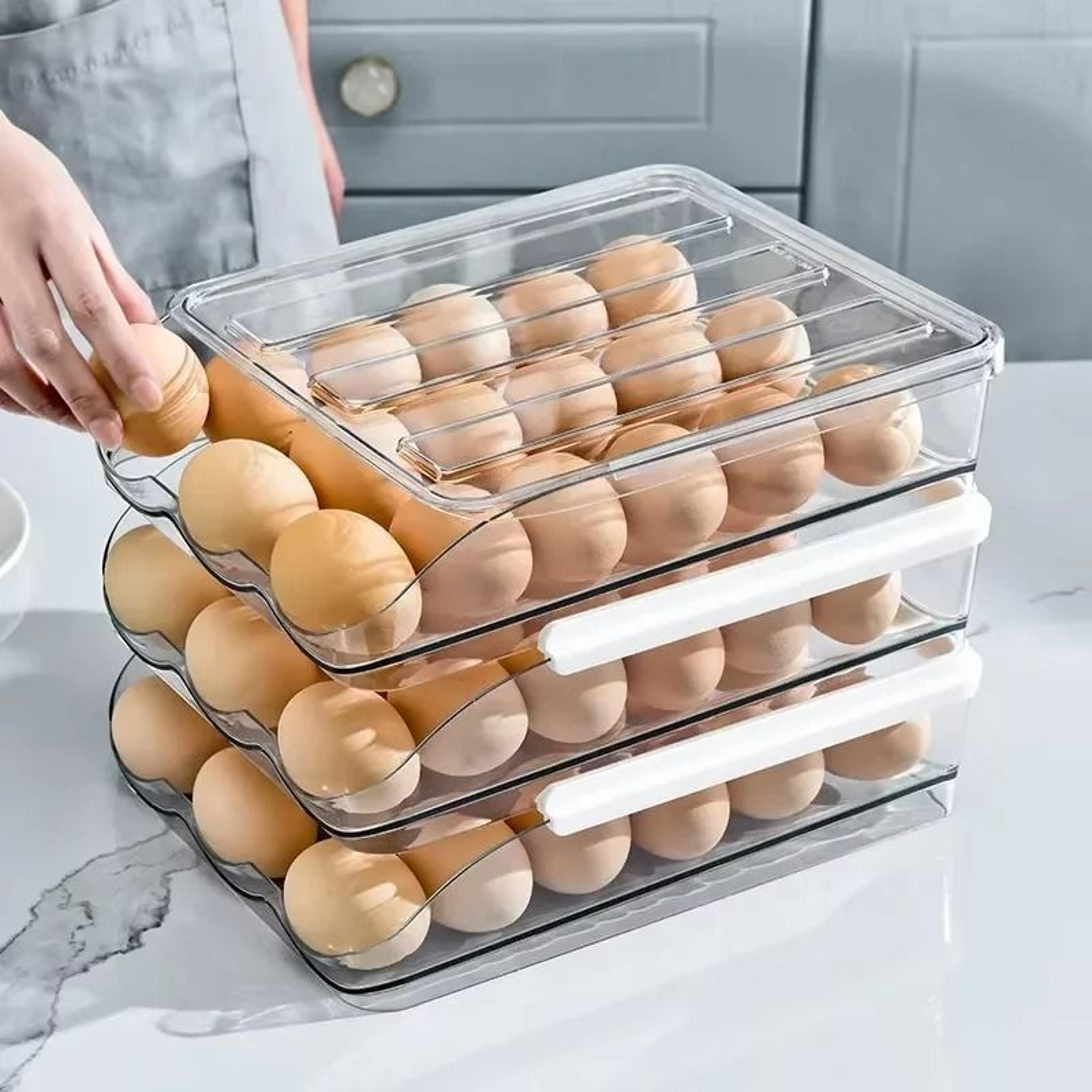 automatic rolling refrigerator egg holder rack storage box organizer