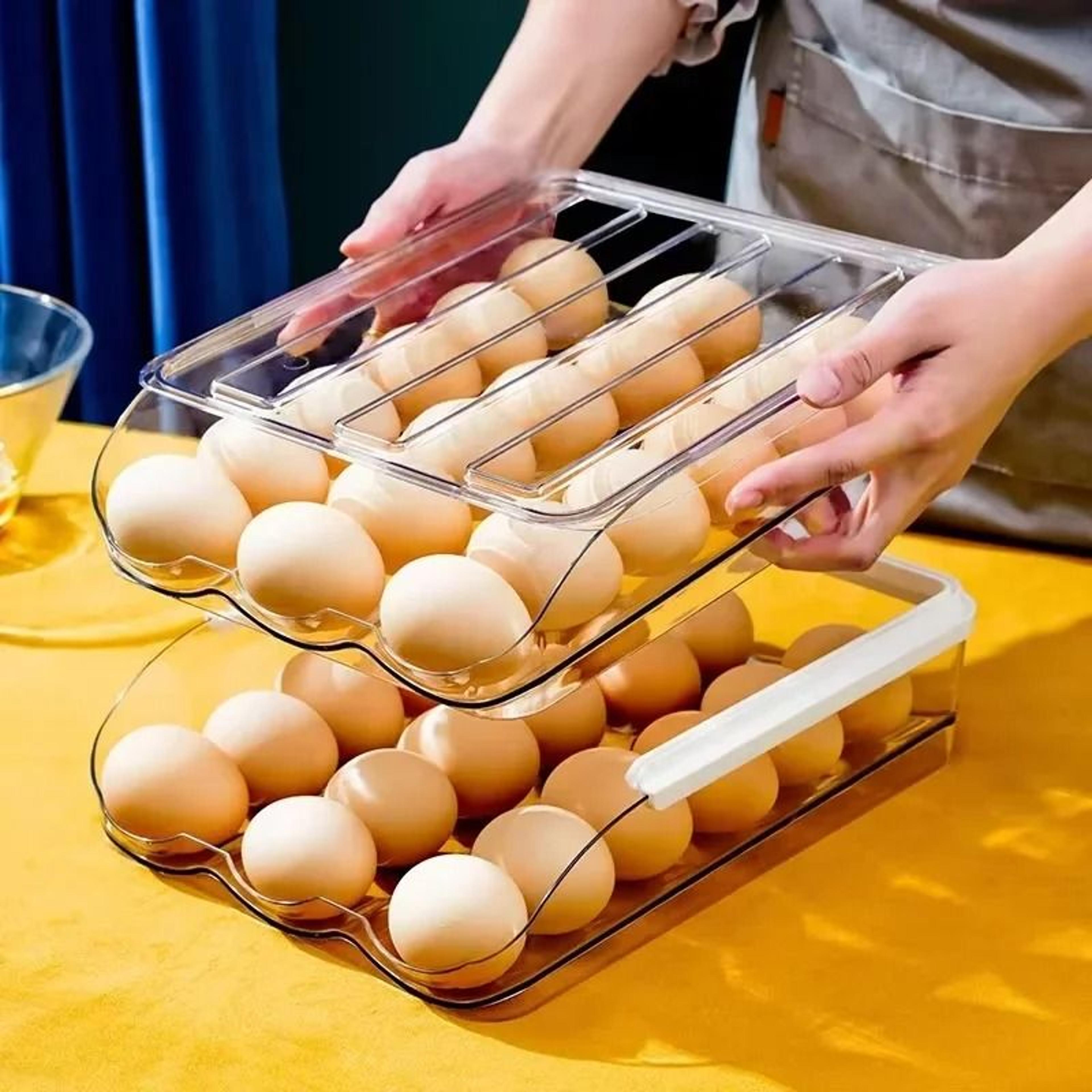 Automatic Rolling Refrigerator Egg Holder Rack Storage Box Organizer 8