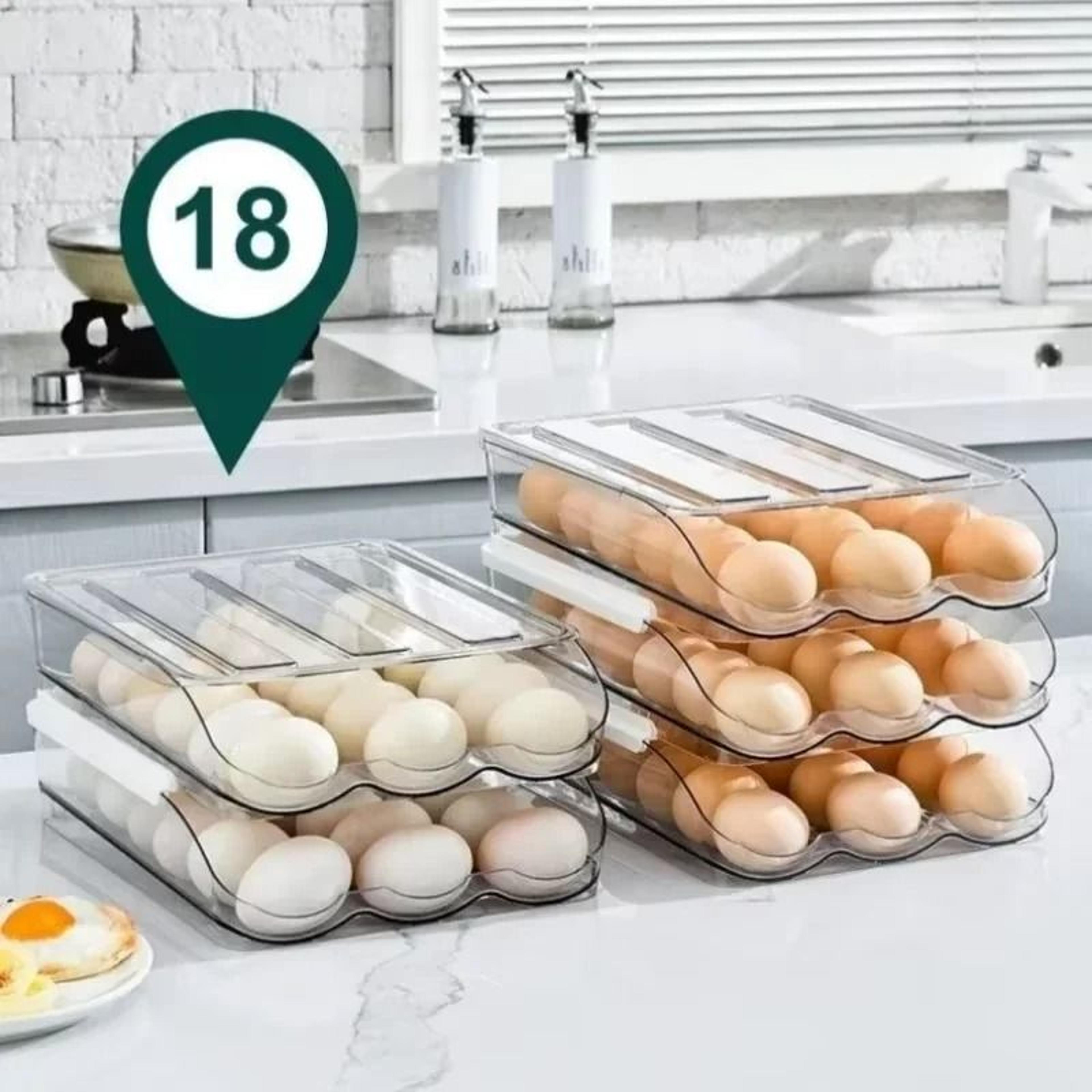 Automatic Rolling Refrigerator Egg Holder Rack Storage Box Organizer 9