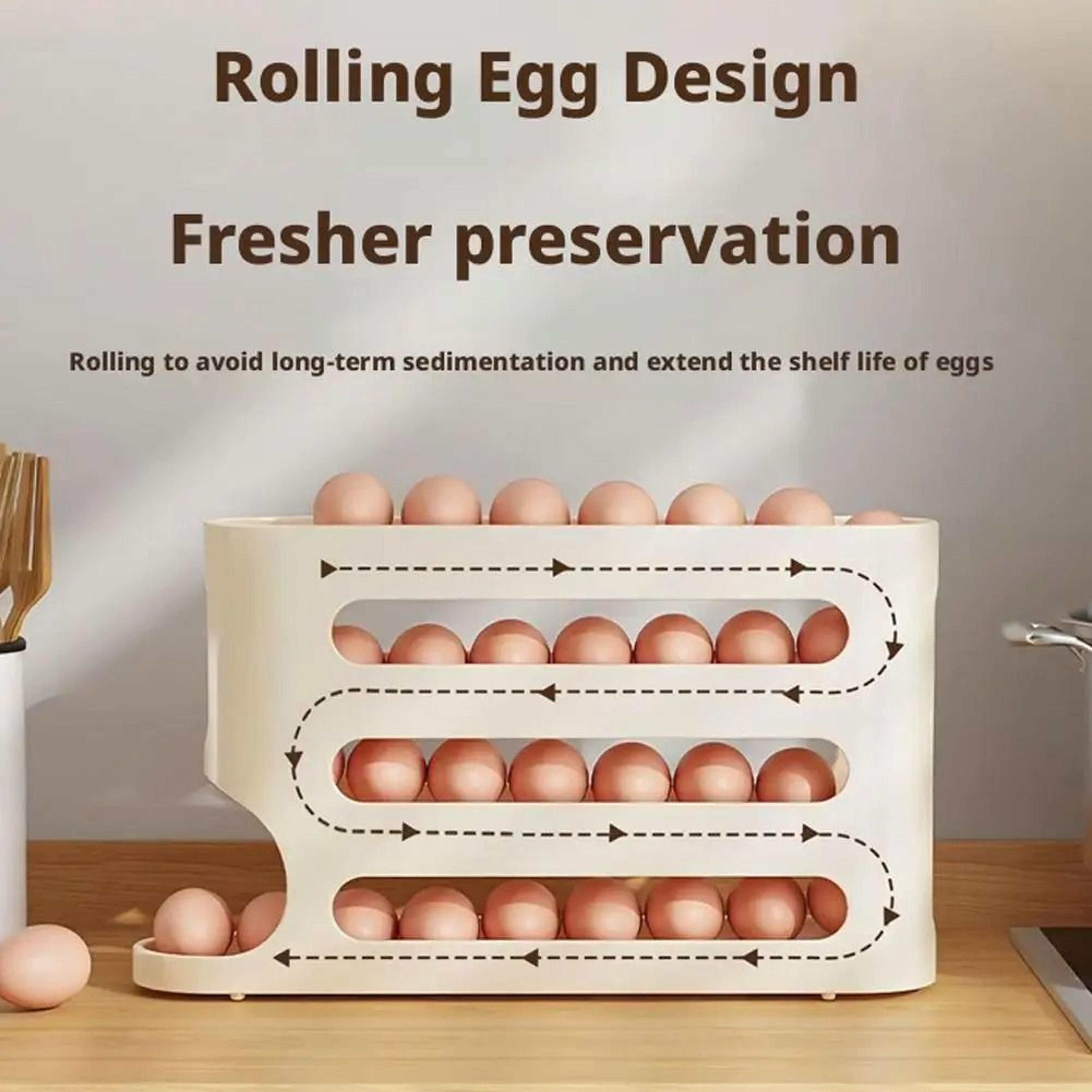 Four Layer Automatic Rolling Egg Holder Rack For Refrigerator Kitchen Storage Organizer 6