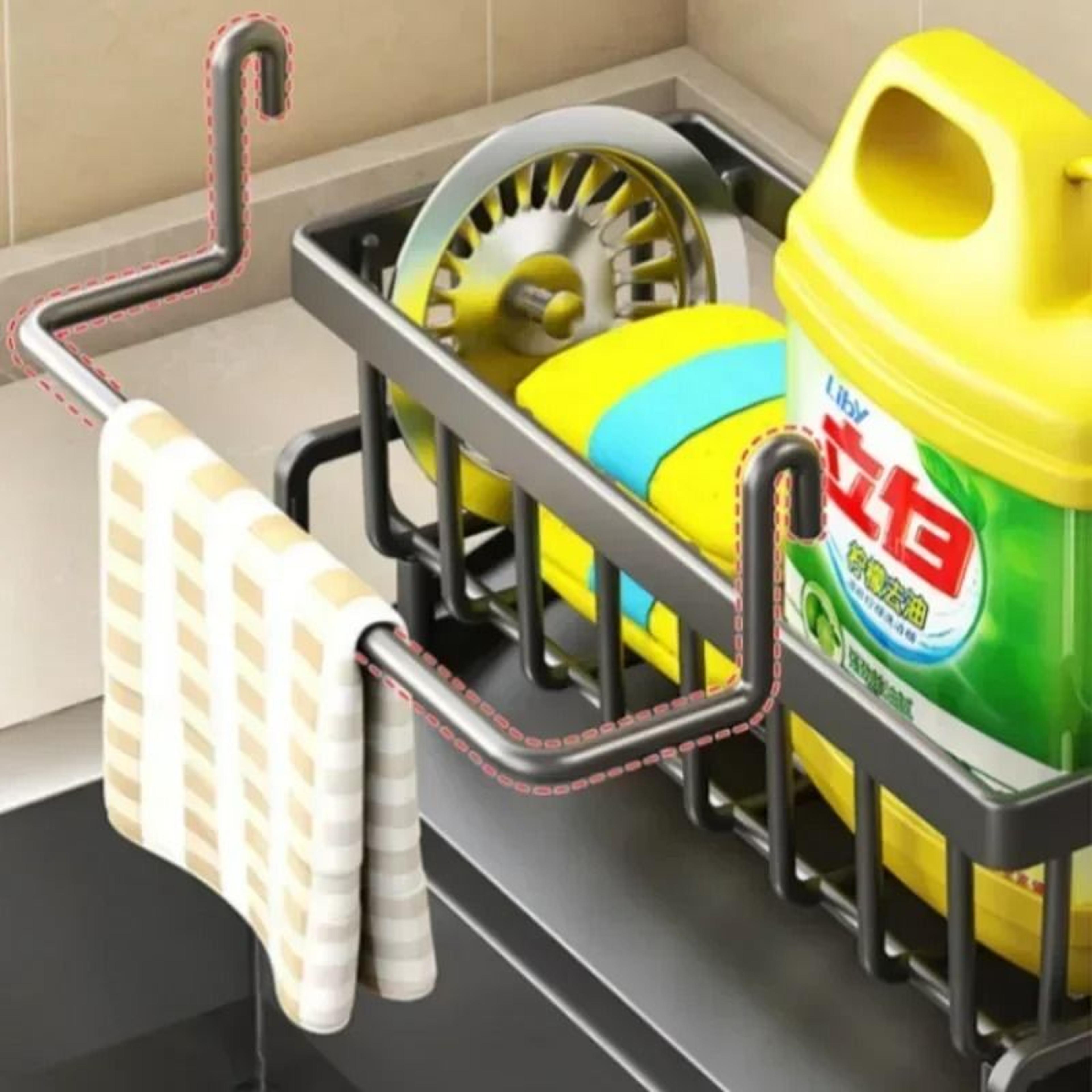 Space Saving Kitchen Sink Dish Rack Sponge Holder With Drain Basket Organizer 9