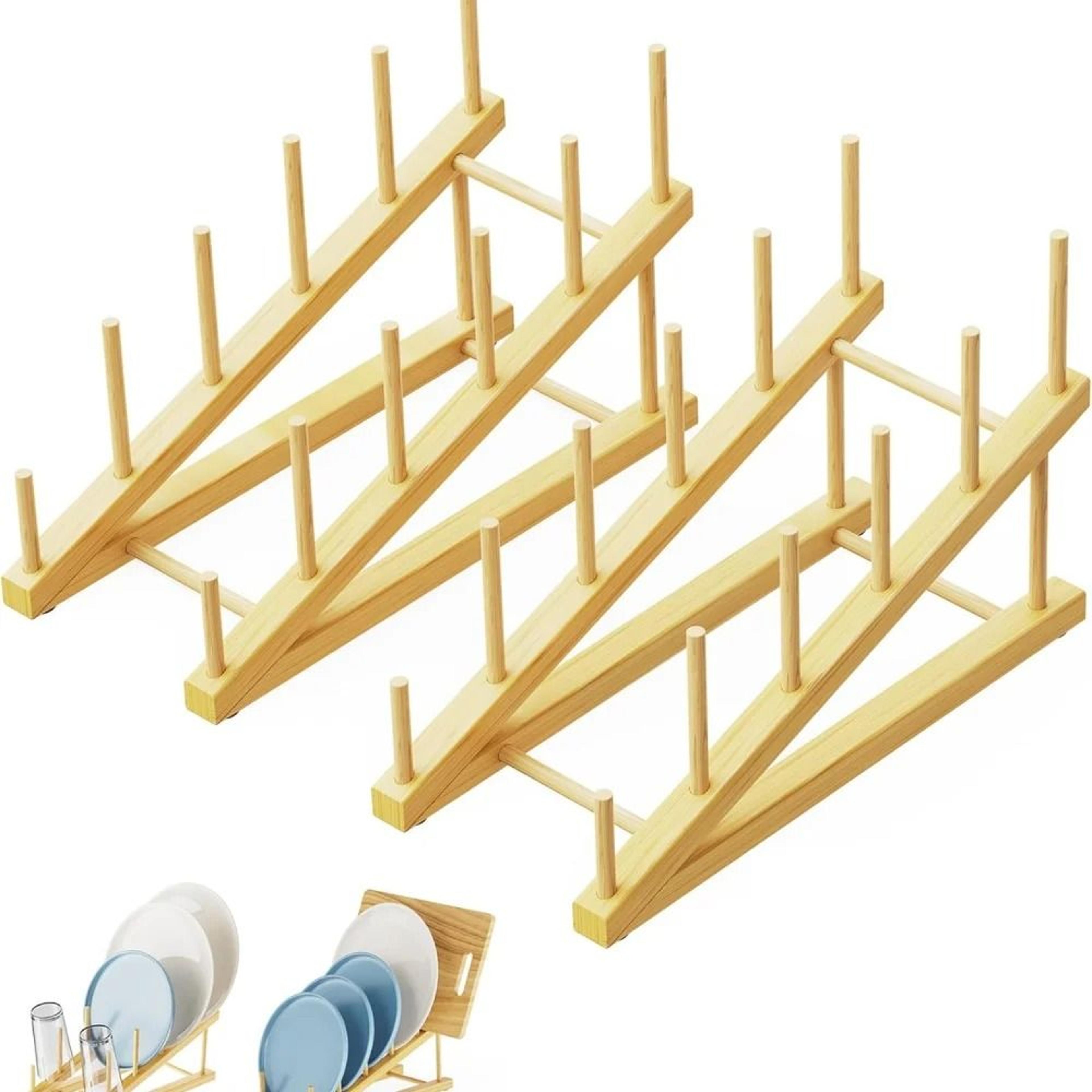 bamboo dish drying rack for plates bowls pot lids and cutting boards