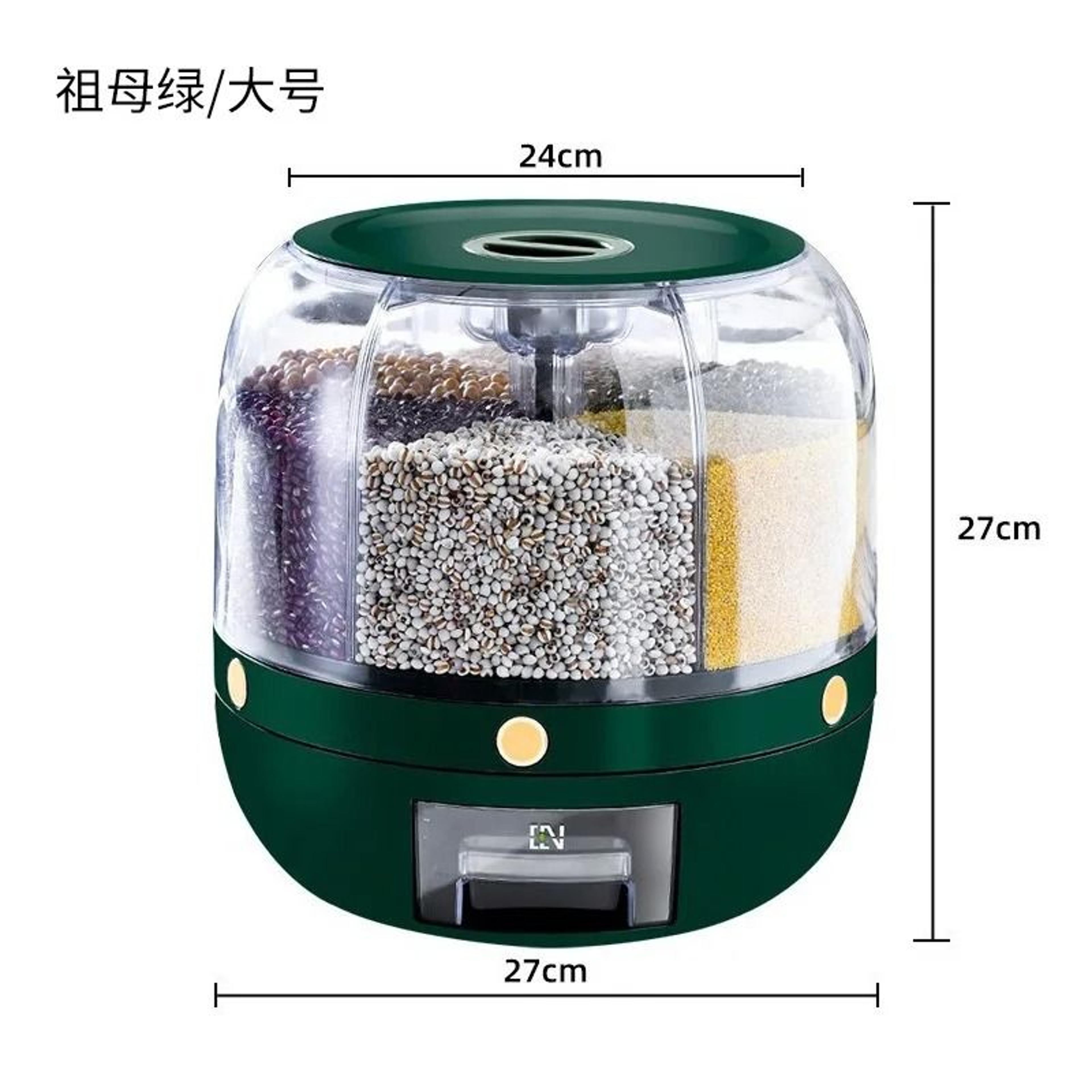 Rotating Rice Storage Bucket With Multi Grid Grain Organizer 4