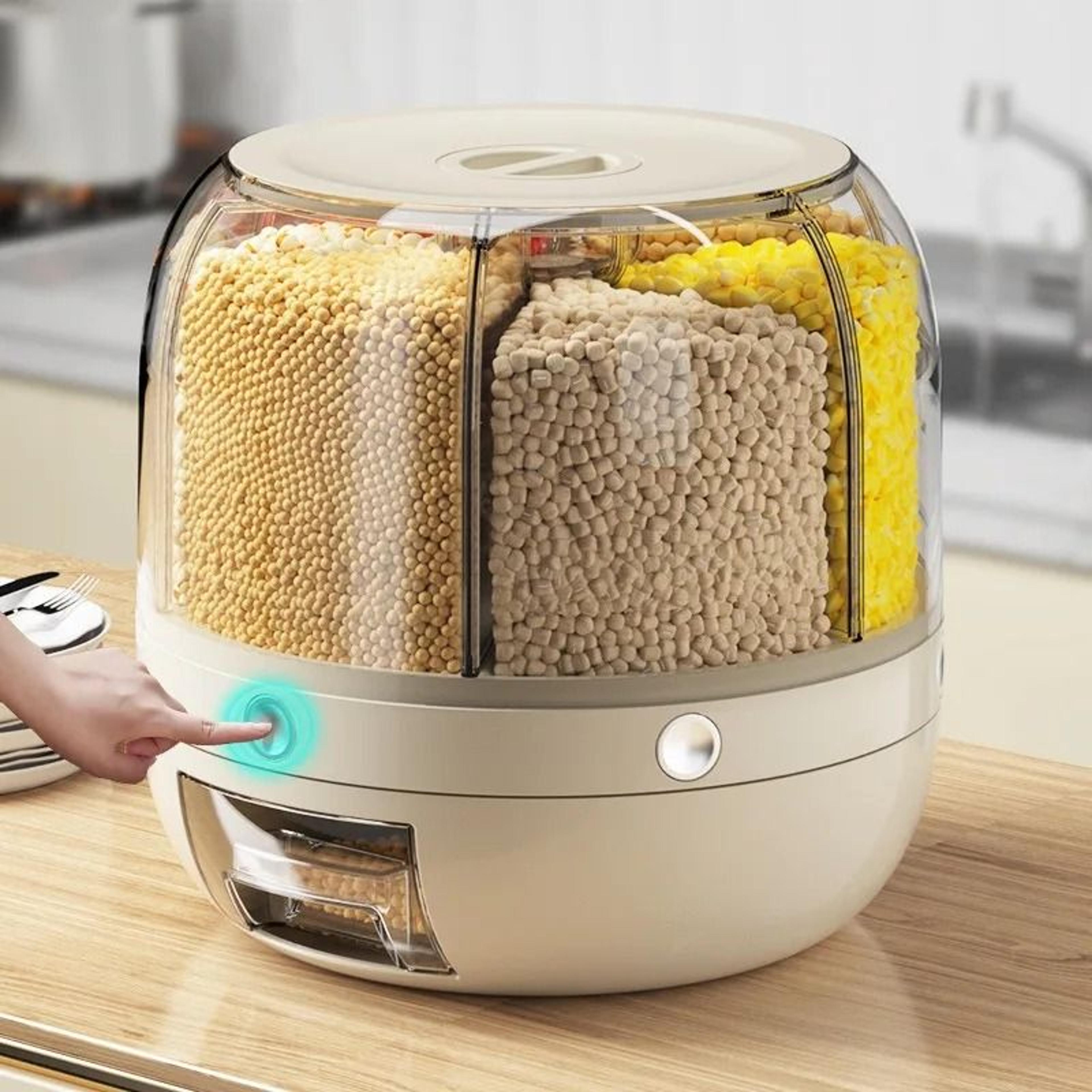 Rotating Rice Storage Bucket With Multi Grid Grain Organizer 0