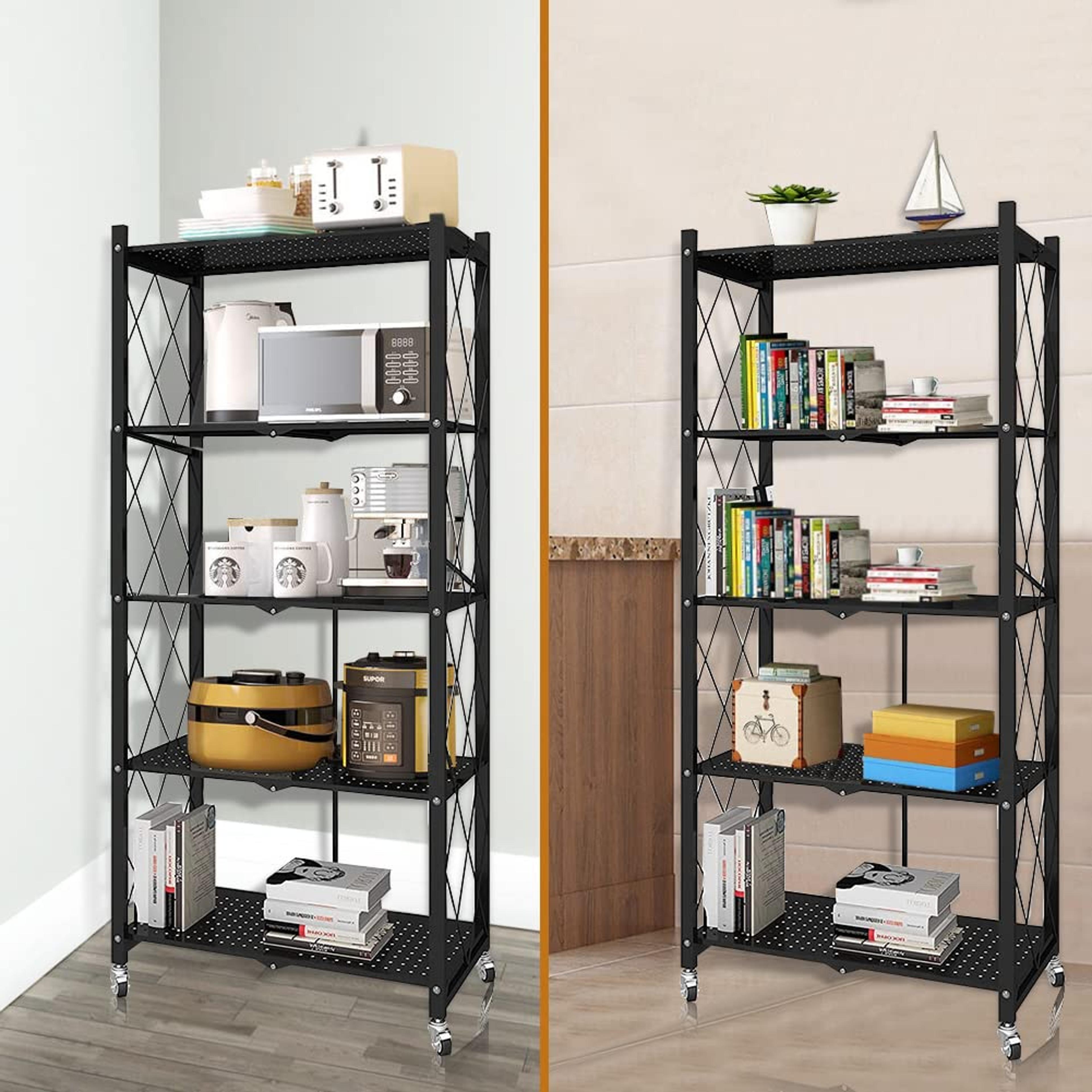 Five Tier Rolling Metal Storage Shelf For Home Pantry Office 0