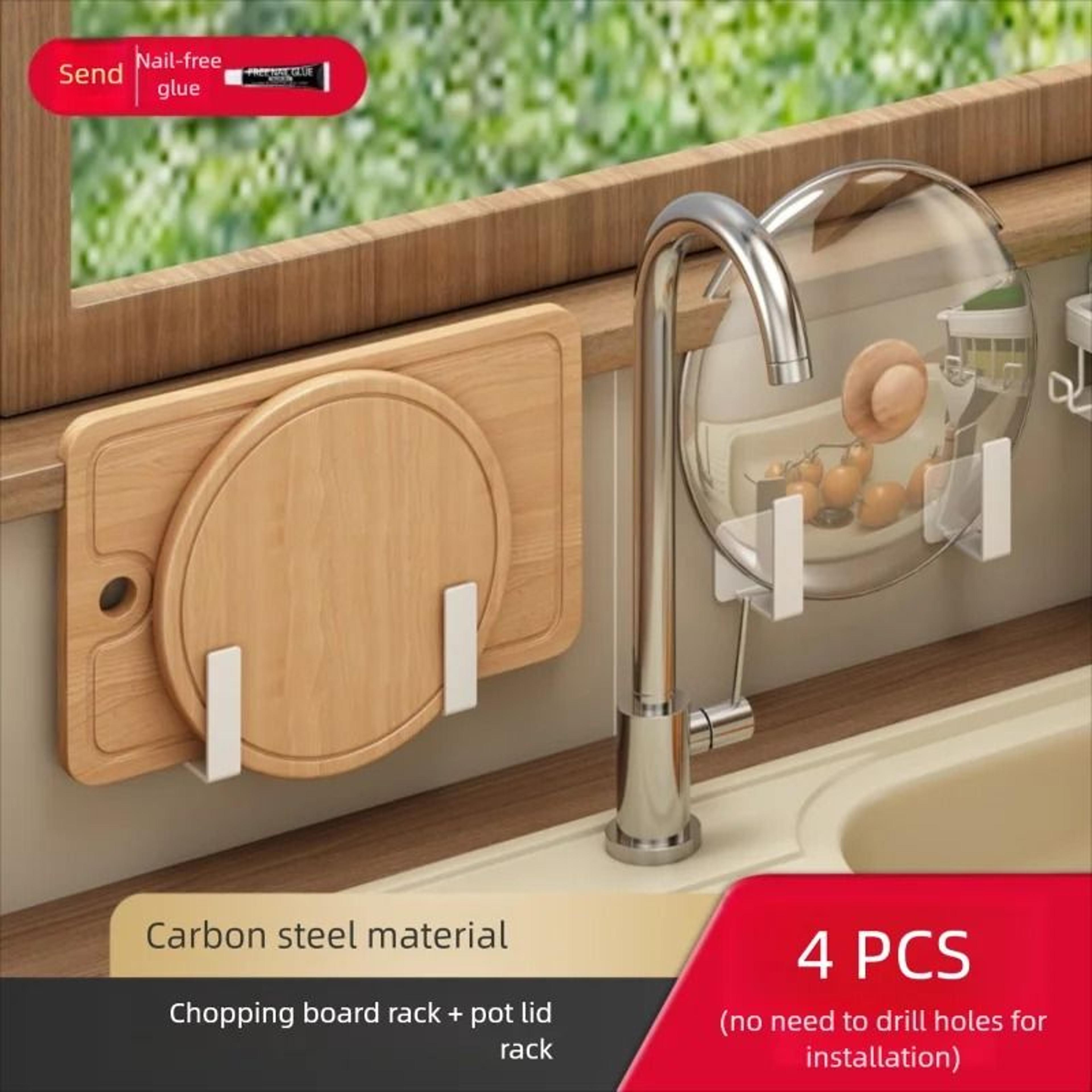No Drill Wall Mounted Pot Lid Rack For Cutting Boards And Kitchen Storage 5