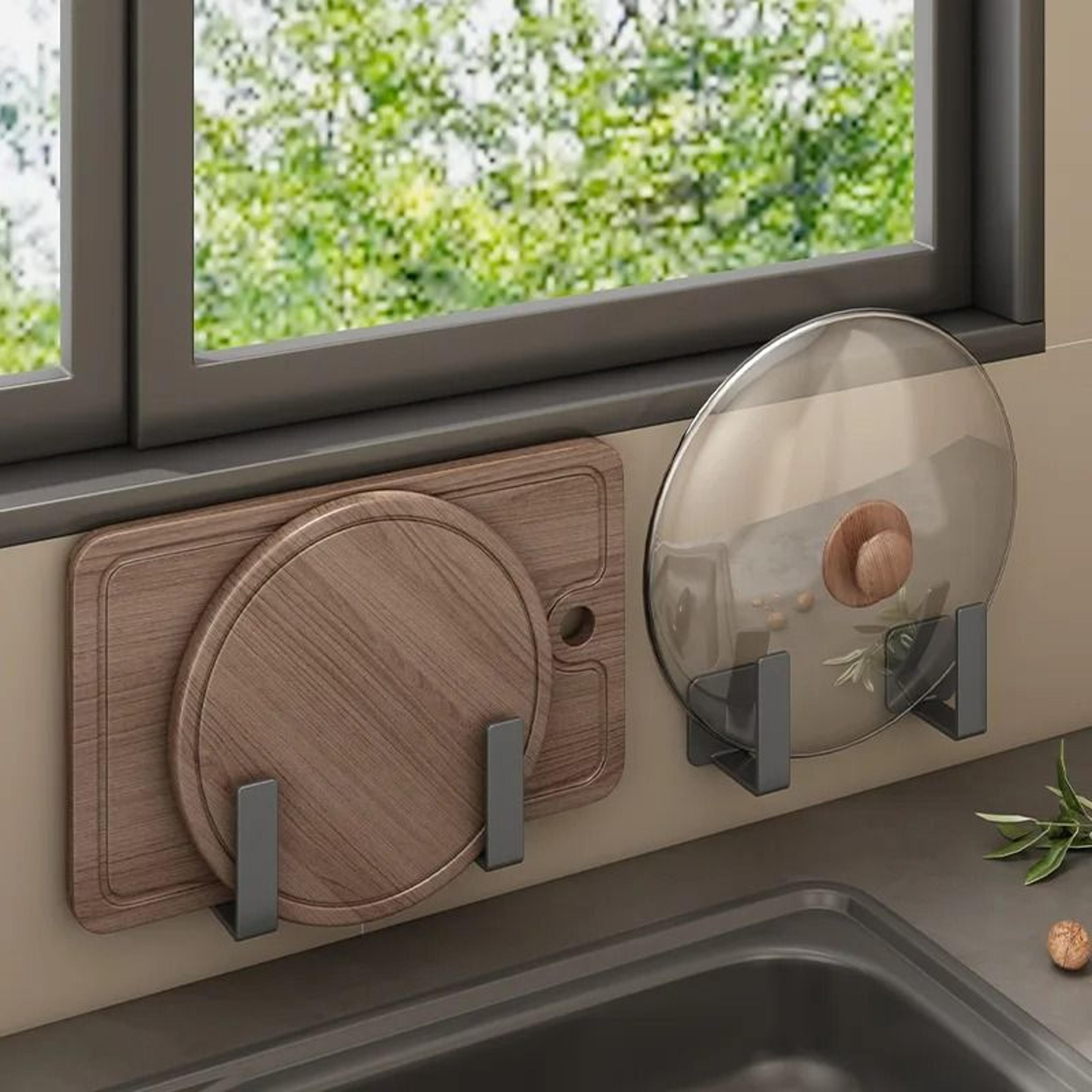 No Drill Wall Mounted Pot Lid Rack For Cutting Boards And Kitchen Storage 0