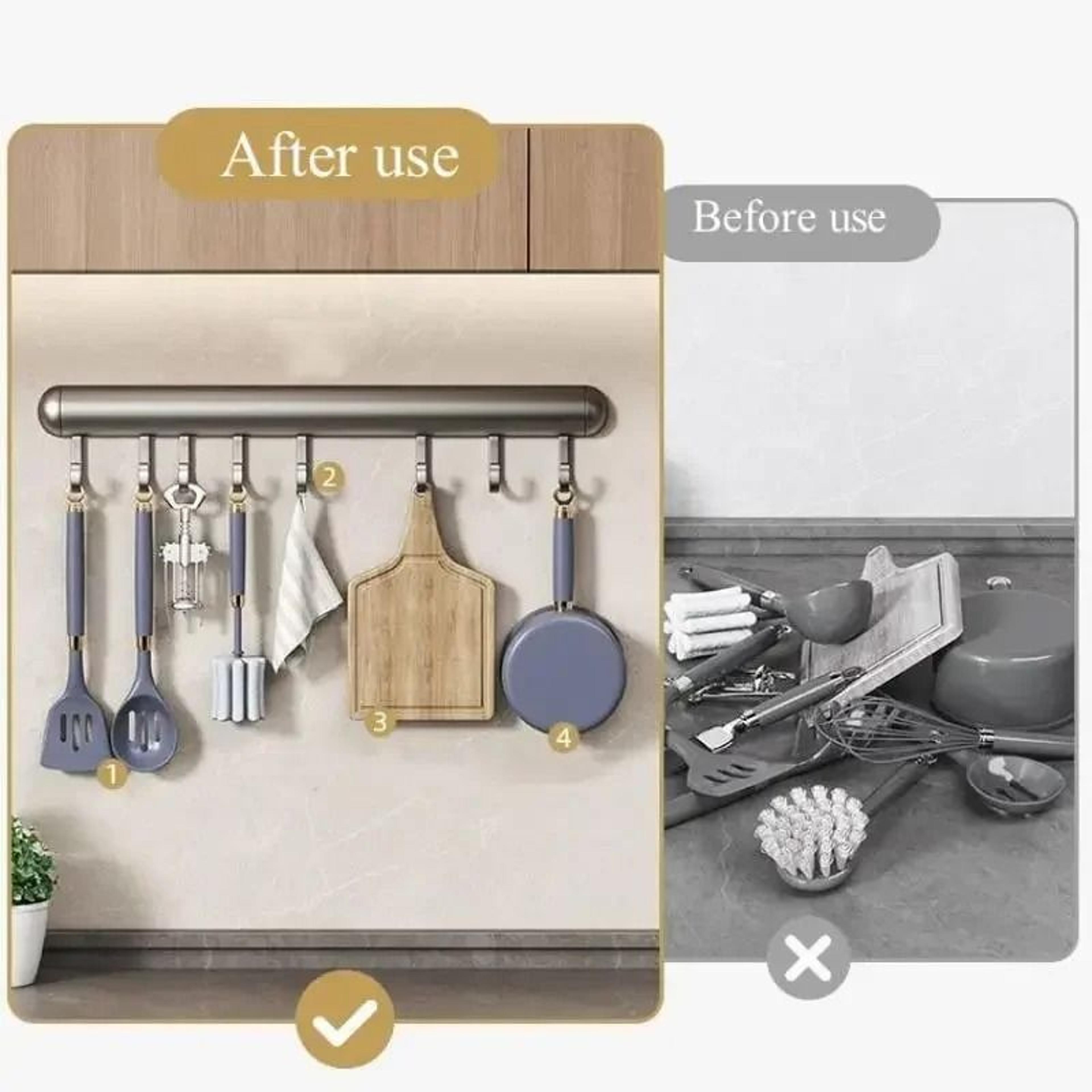 Punch Free Wall Mounted Kitchen Hook Holder For Utensil Storage 4