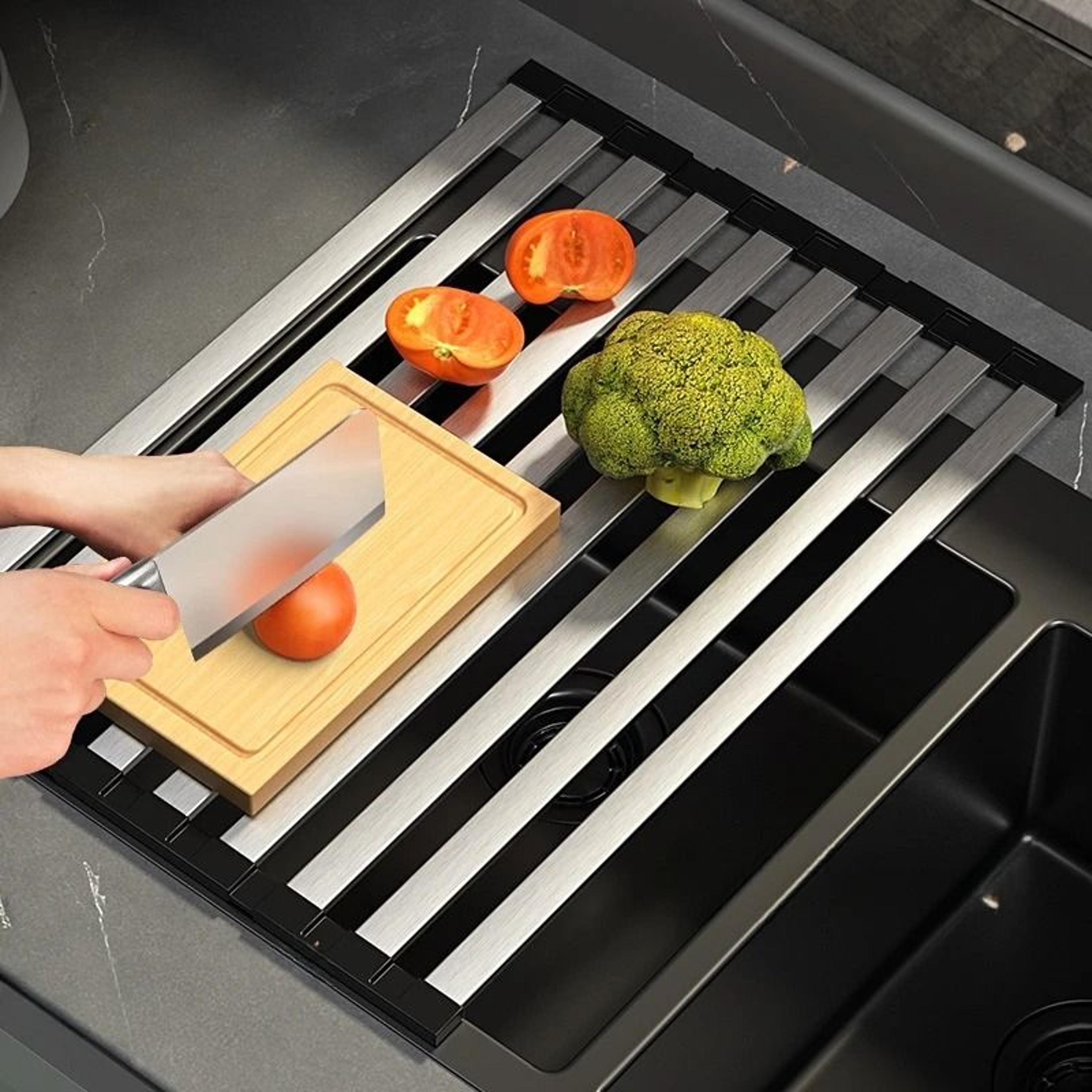 roll up stainless steel dish drainer rack for sink and food washing