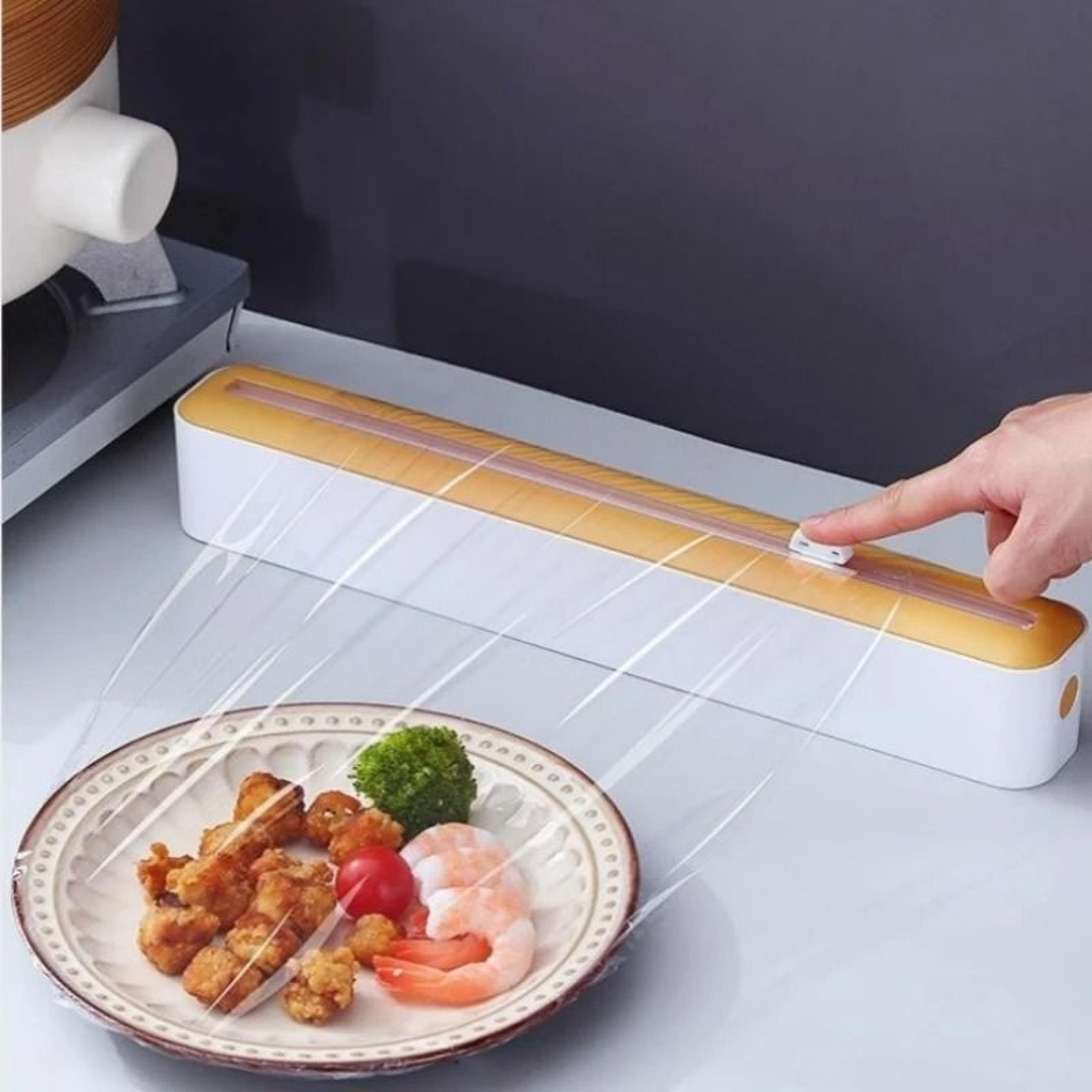 cling wrap and aluminum foil dispenser with cutter for kitchen storage