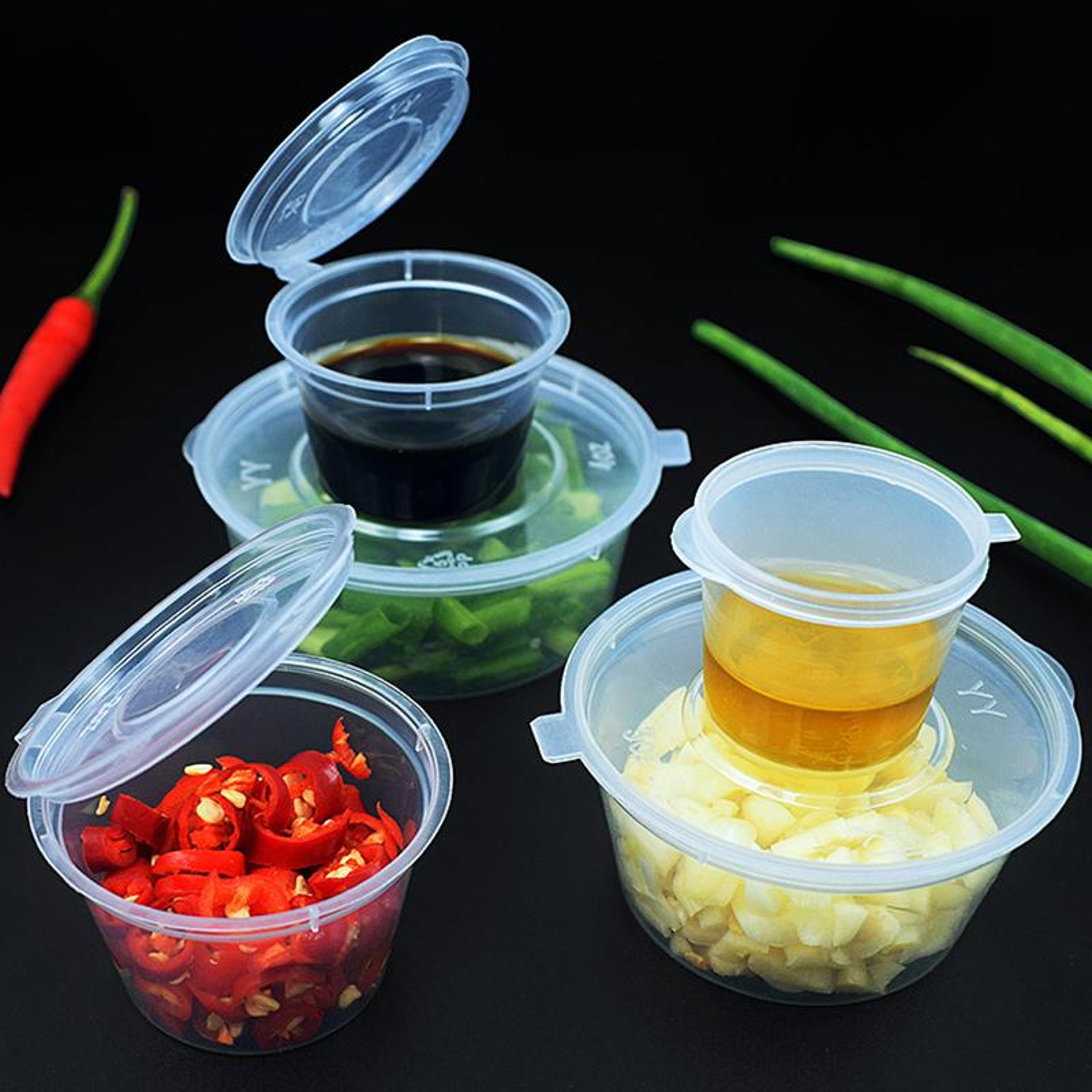 Disposable Sauce Cups With Lids Round Clear Takeaway Seasoning Containers Pack 3
