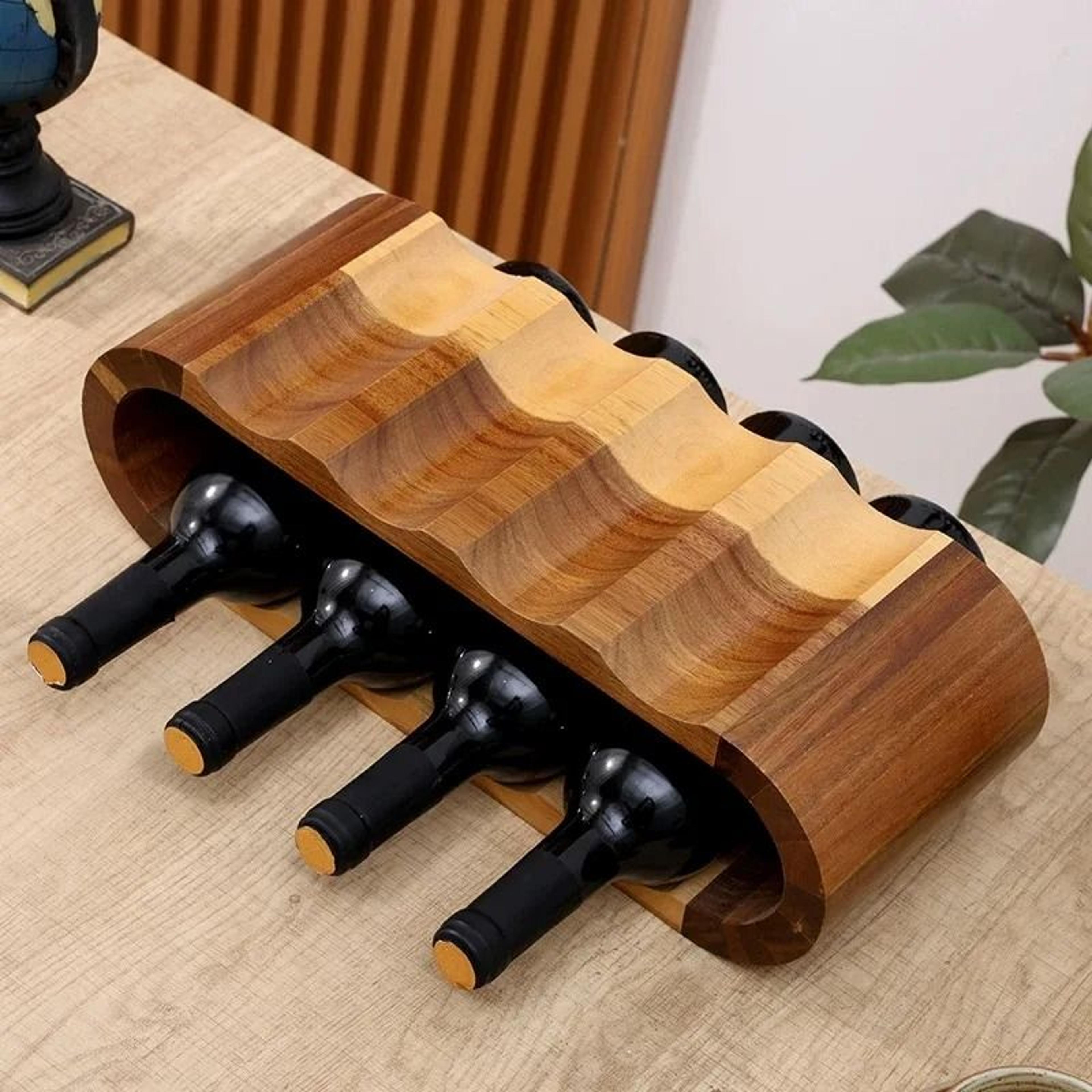Wooden Double Layer Wine Display Rack Solid Wood Desktop Bar Organizer 14