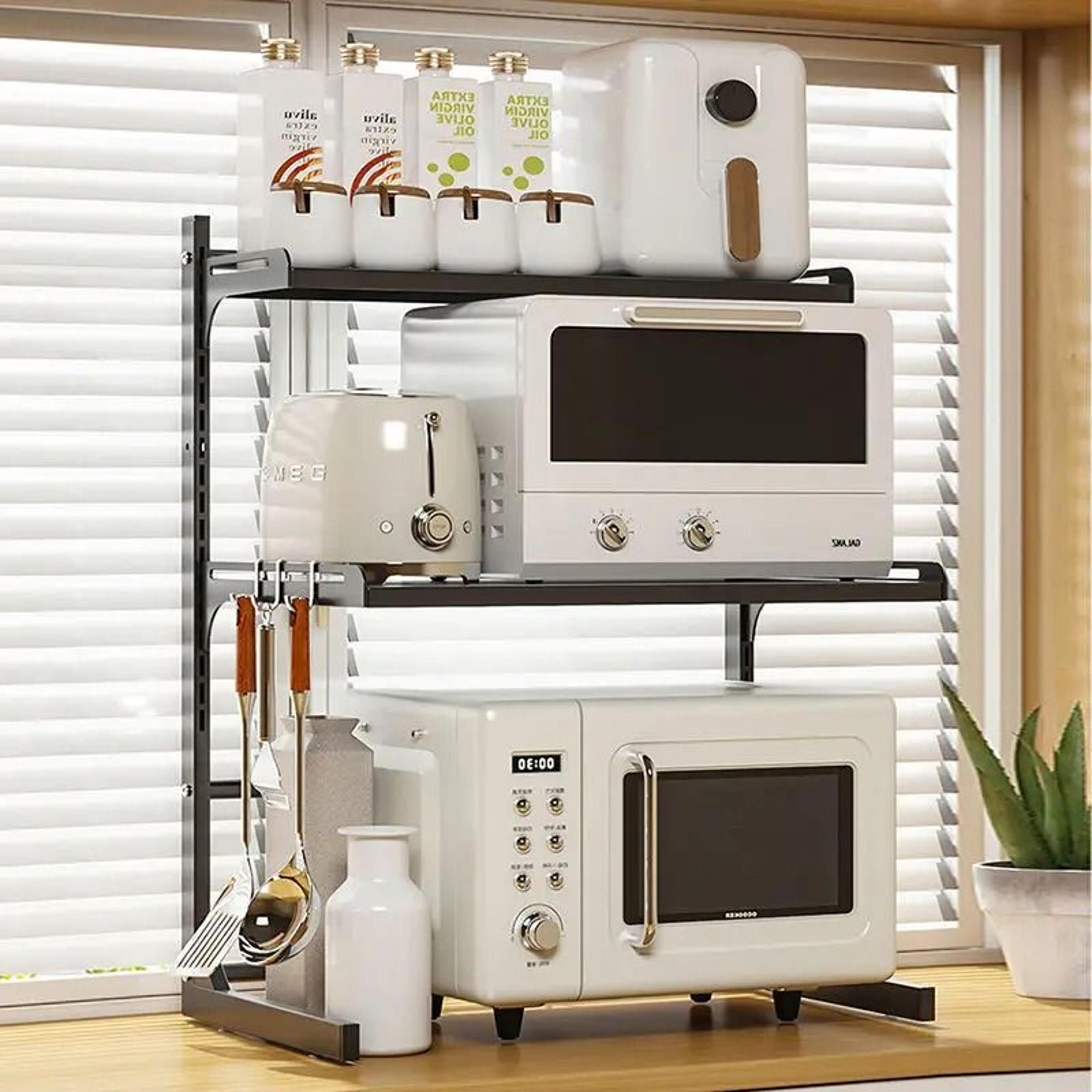 Retractable Microwave Oven Rack For Kitchen Storage 9