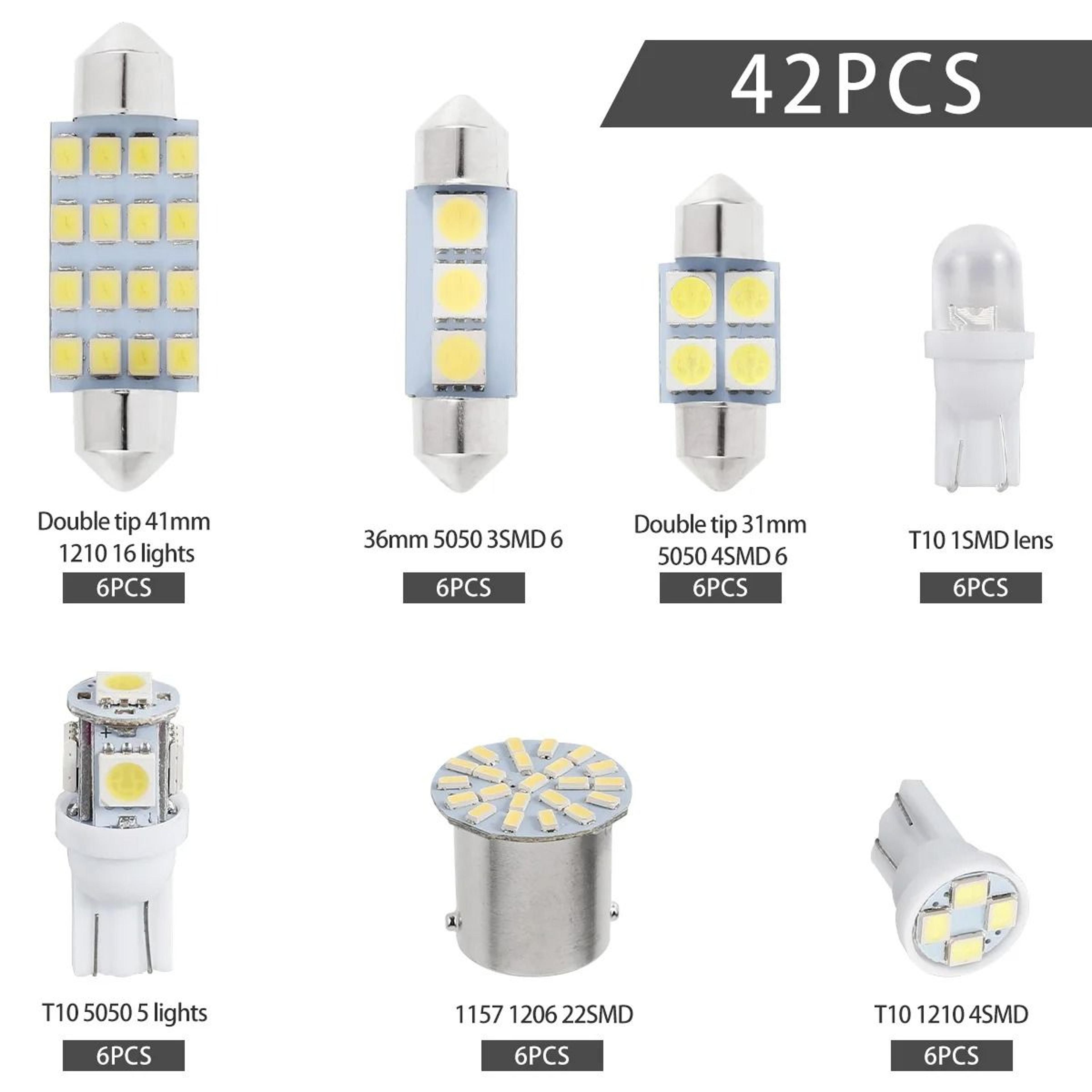 42 Piece T10 LED Car Interior Light Bulb Kit 6000K White 3