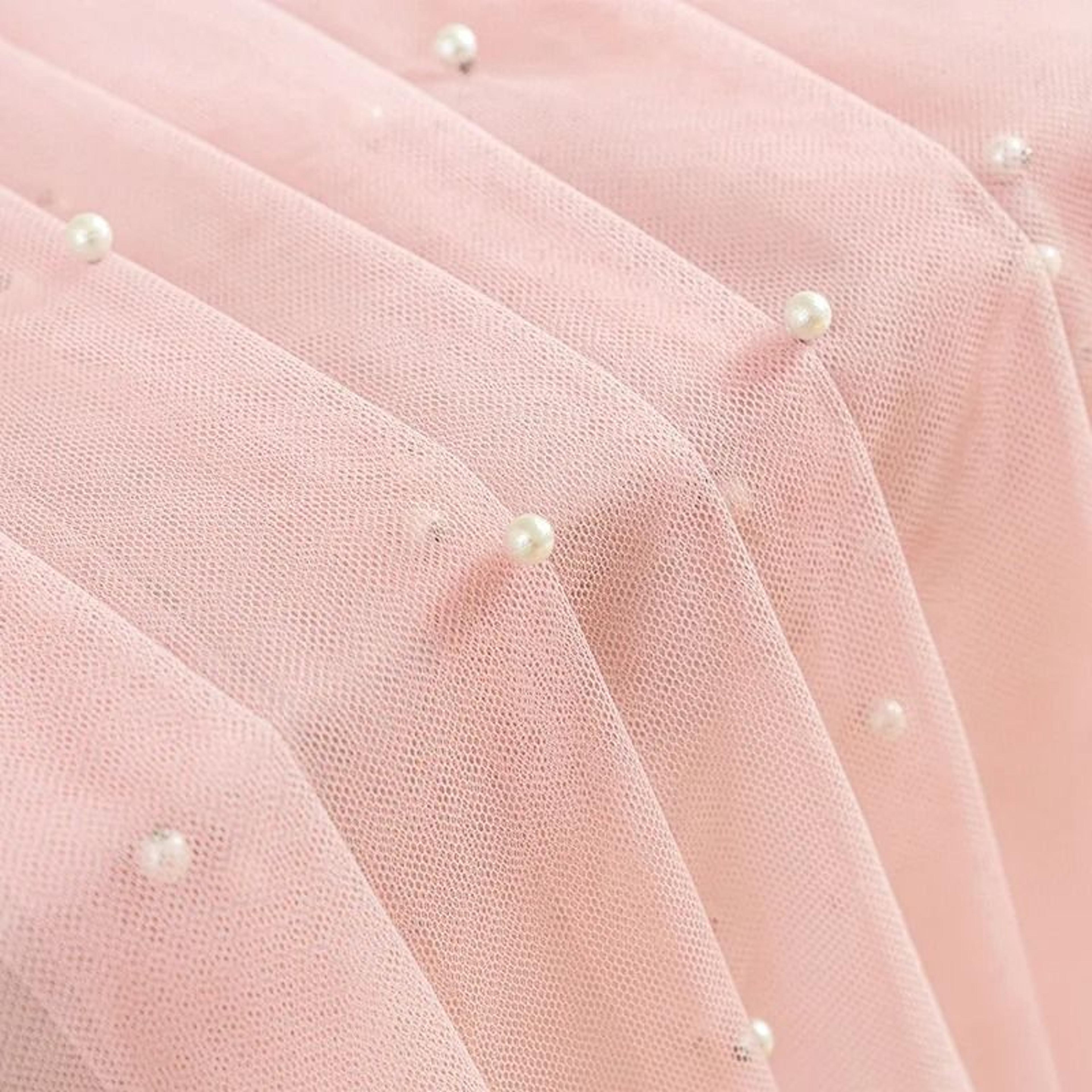 Pink Gauze Pearl Table Runner For Wedding Decor 4