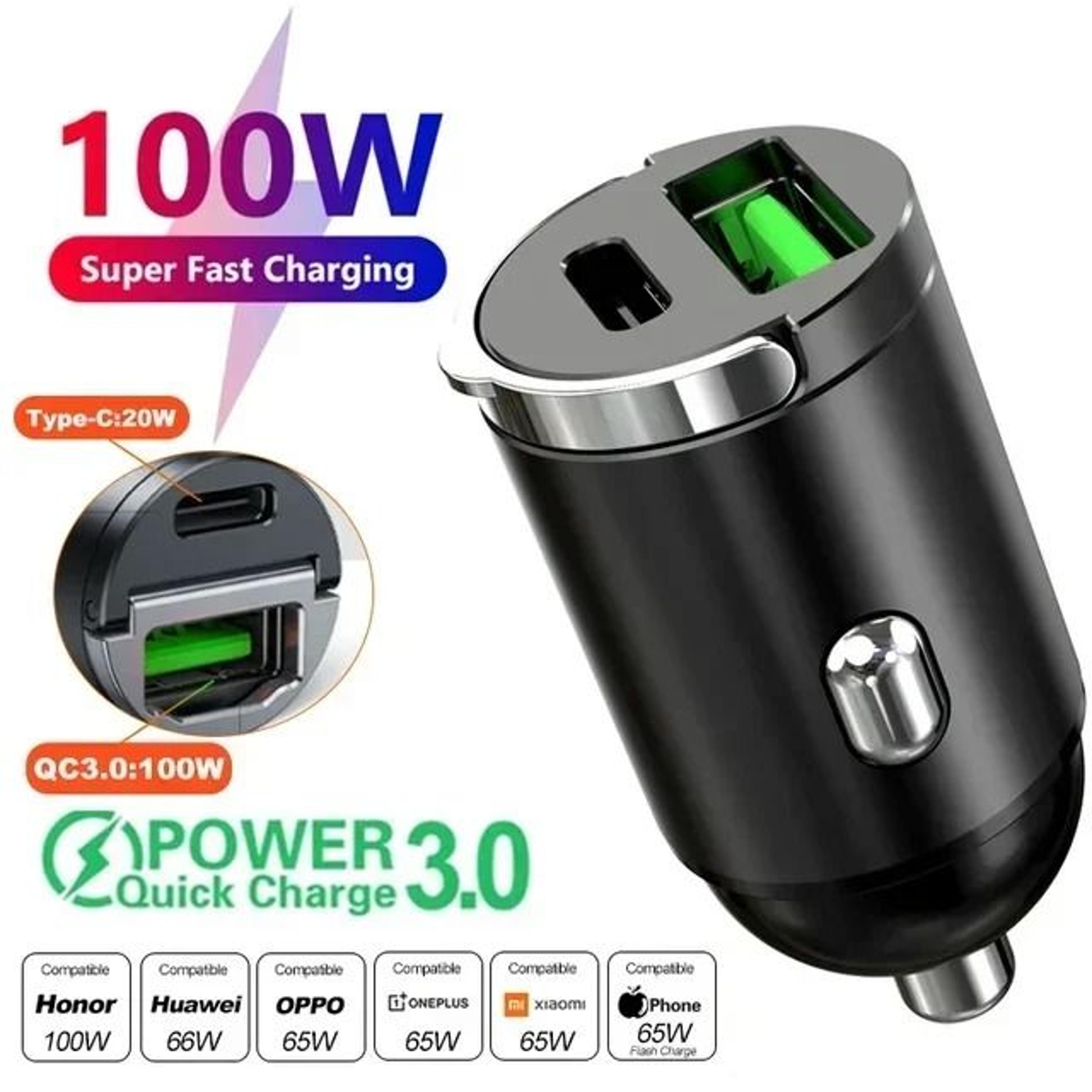 Mini 200W Fast Car Charger Invisible Cigarette Lighter Plug Adapter For Phones Devices 1