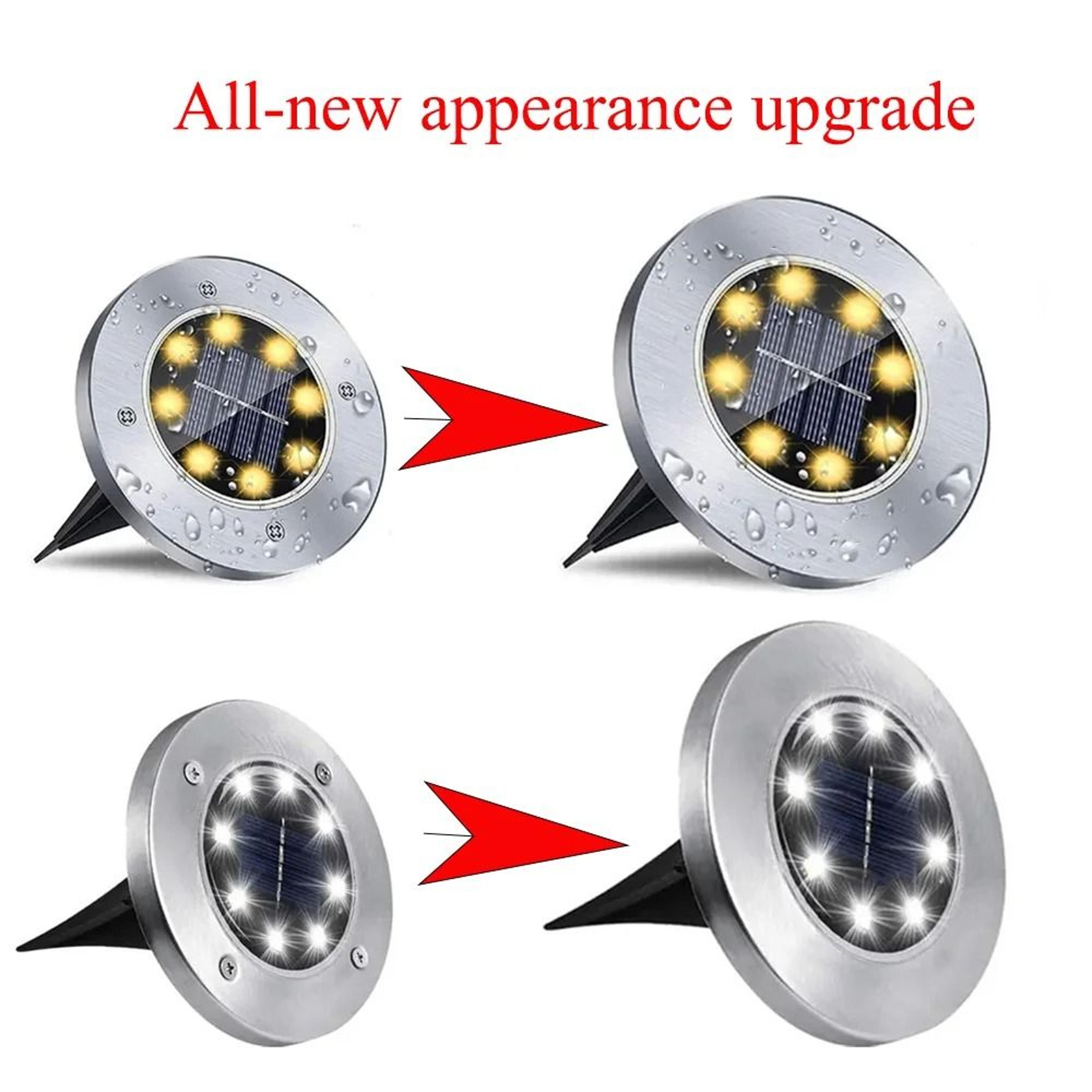 Solar Disk Garden Lights 8LED Waterproof Ground Deck Pathway Lamps Set Of Four 3