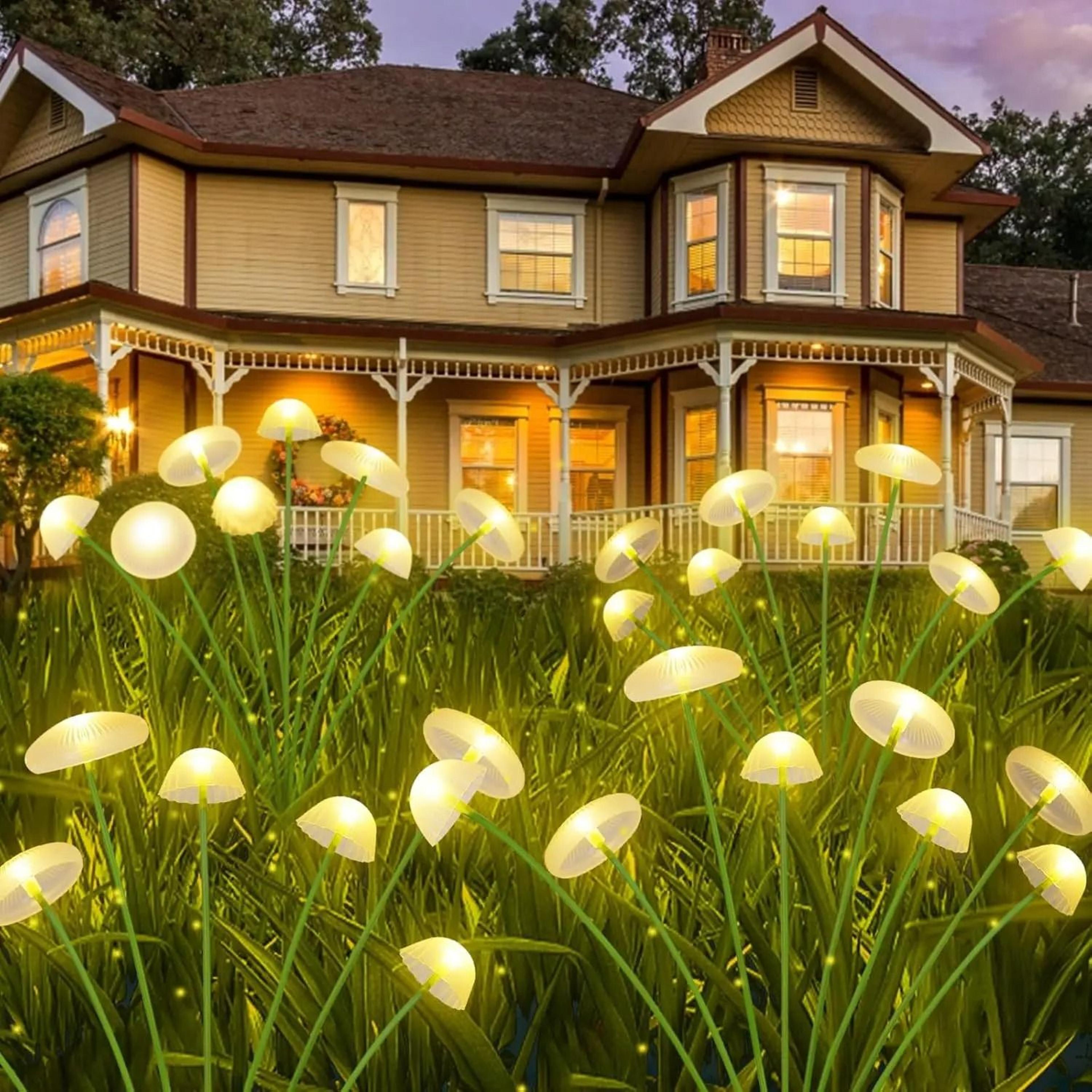 solar mushroom garden lights dual mode waterproof jellyfish led pathway yard decor lamp