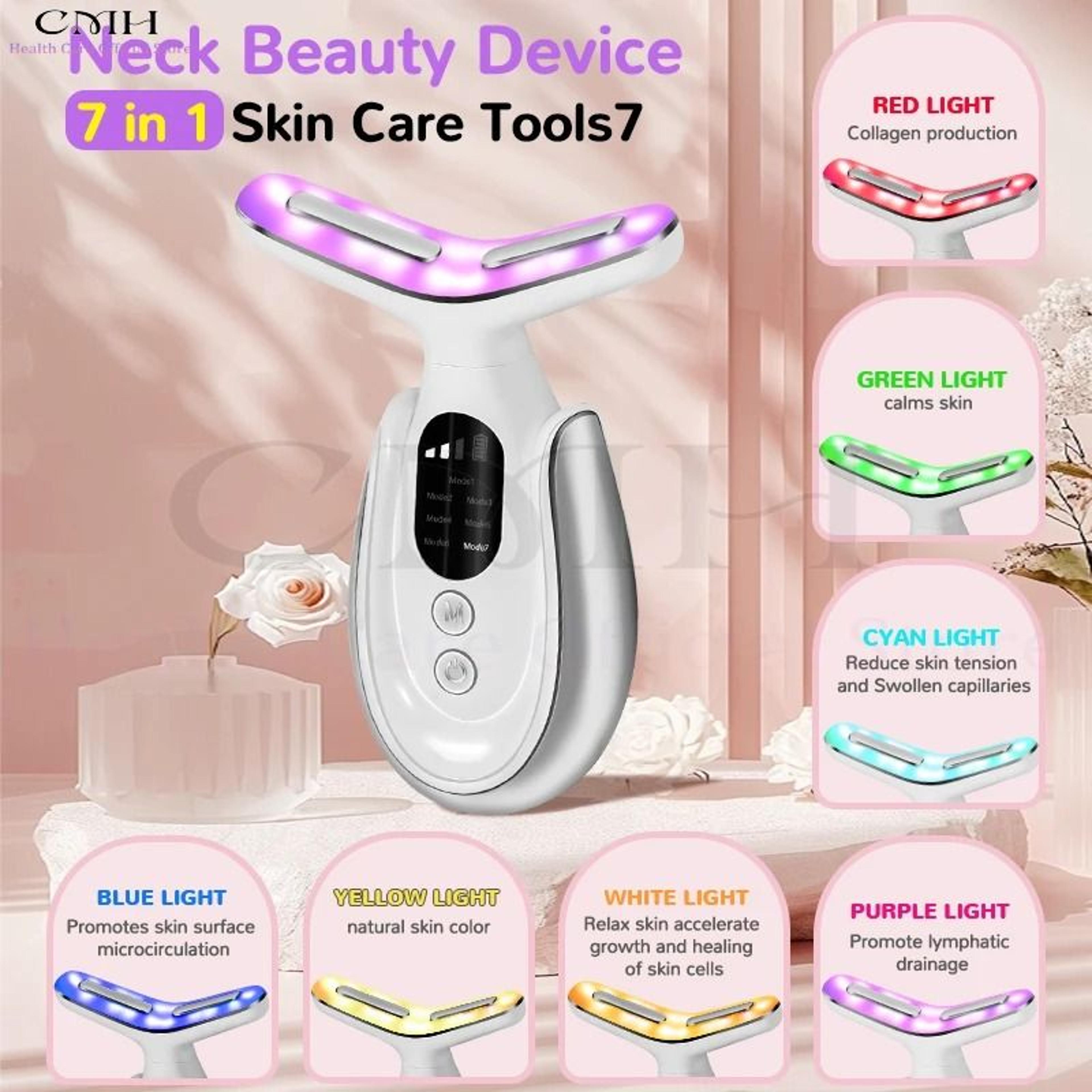 7 In 1 Neck Beauty Device Microcurrent Face Massager With LED Therapy 7