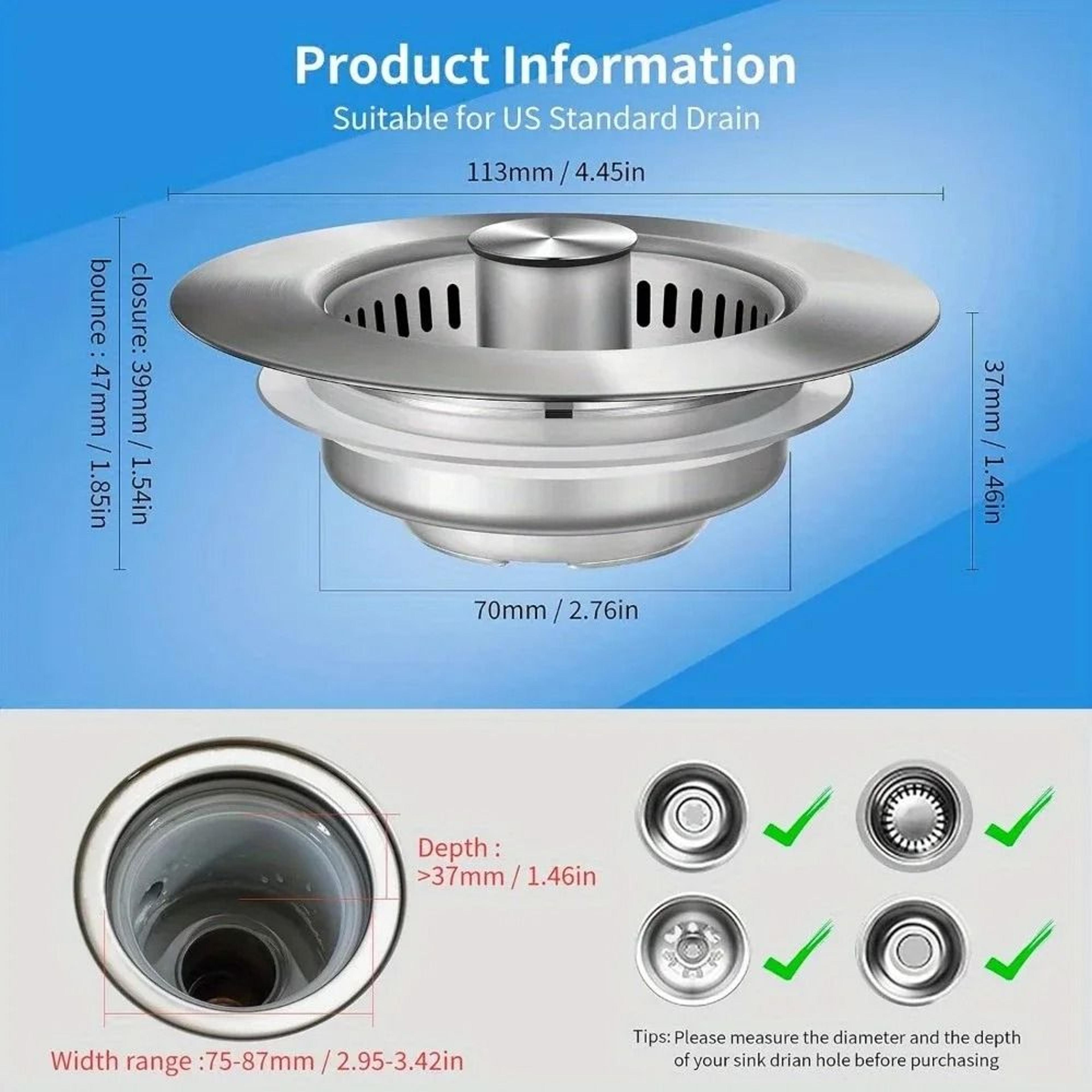 CleanFlow 3 In 1 Kitchen Sink Strainer With Pop Up Stopper 3