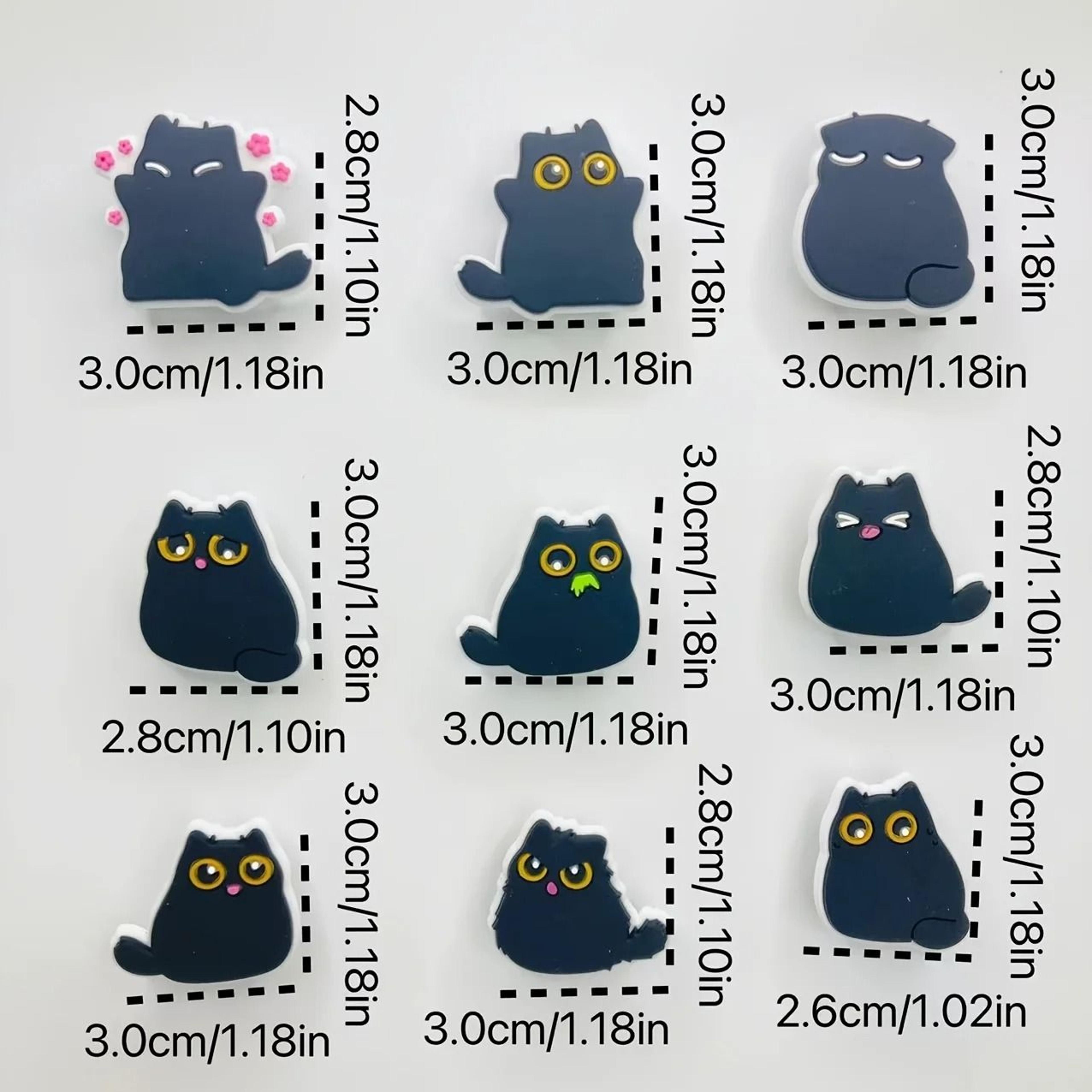 Chubby Black Cat Fridge Magnets Set 2