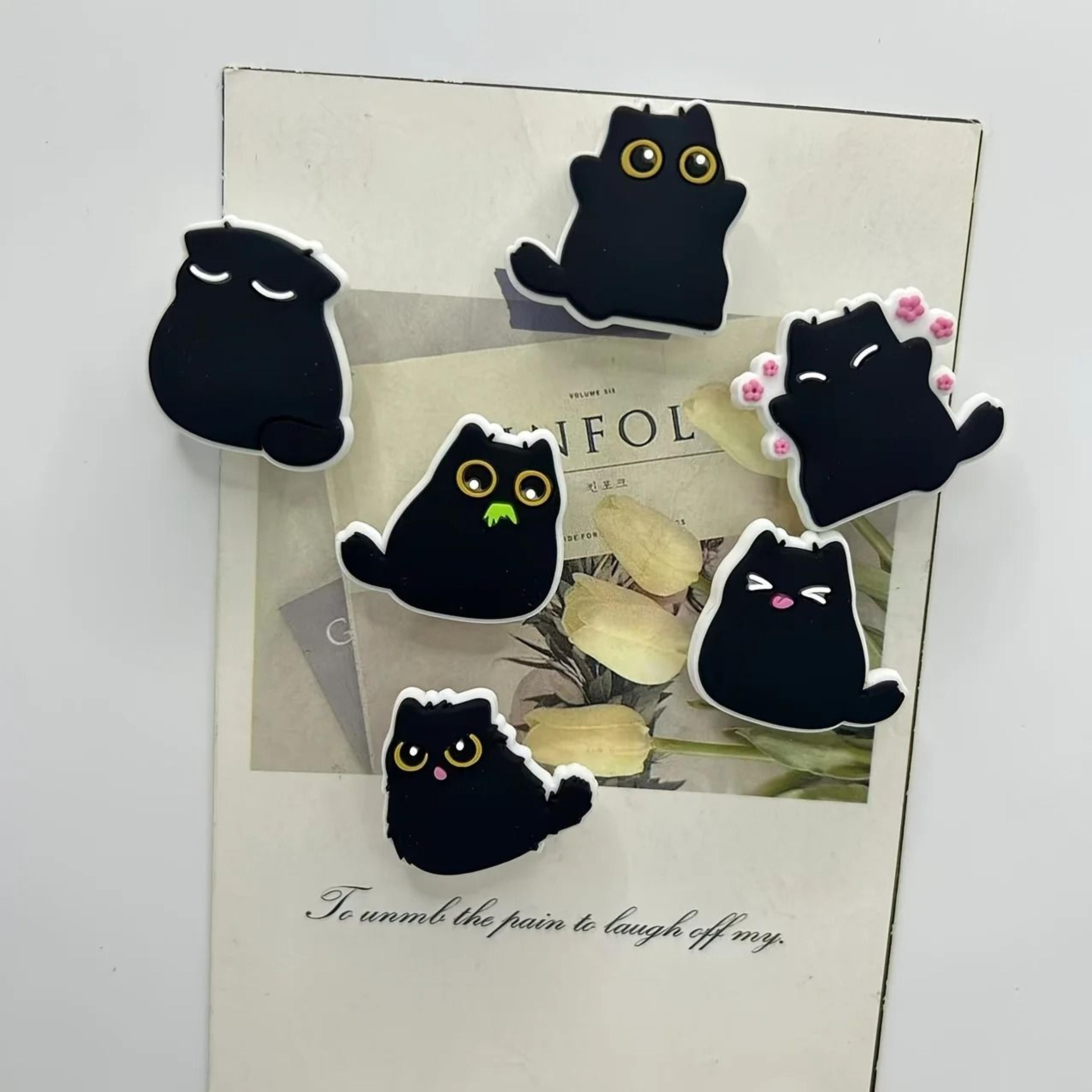 Chubby Black Cat Fridge Magnets Set 3