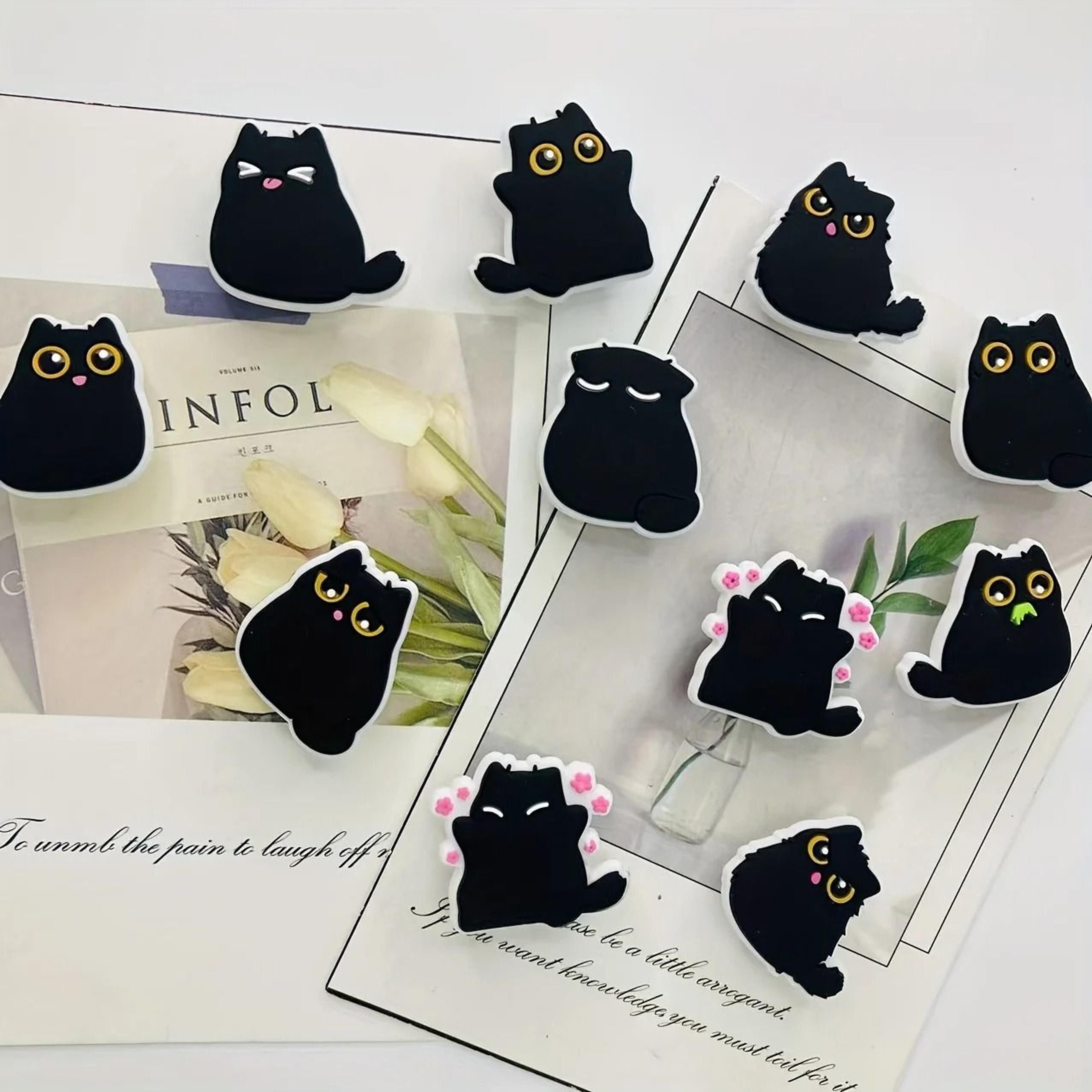 chubby black cat fridge magnets set