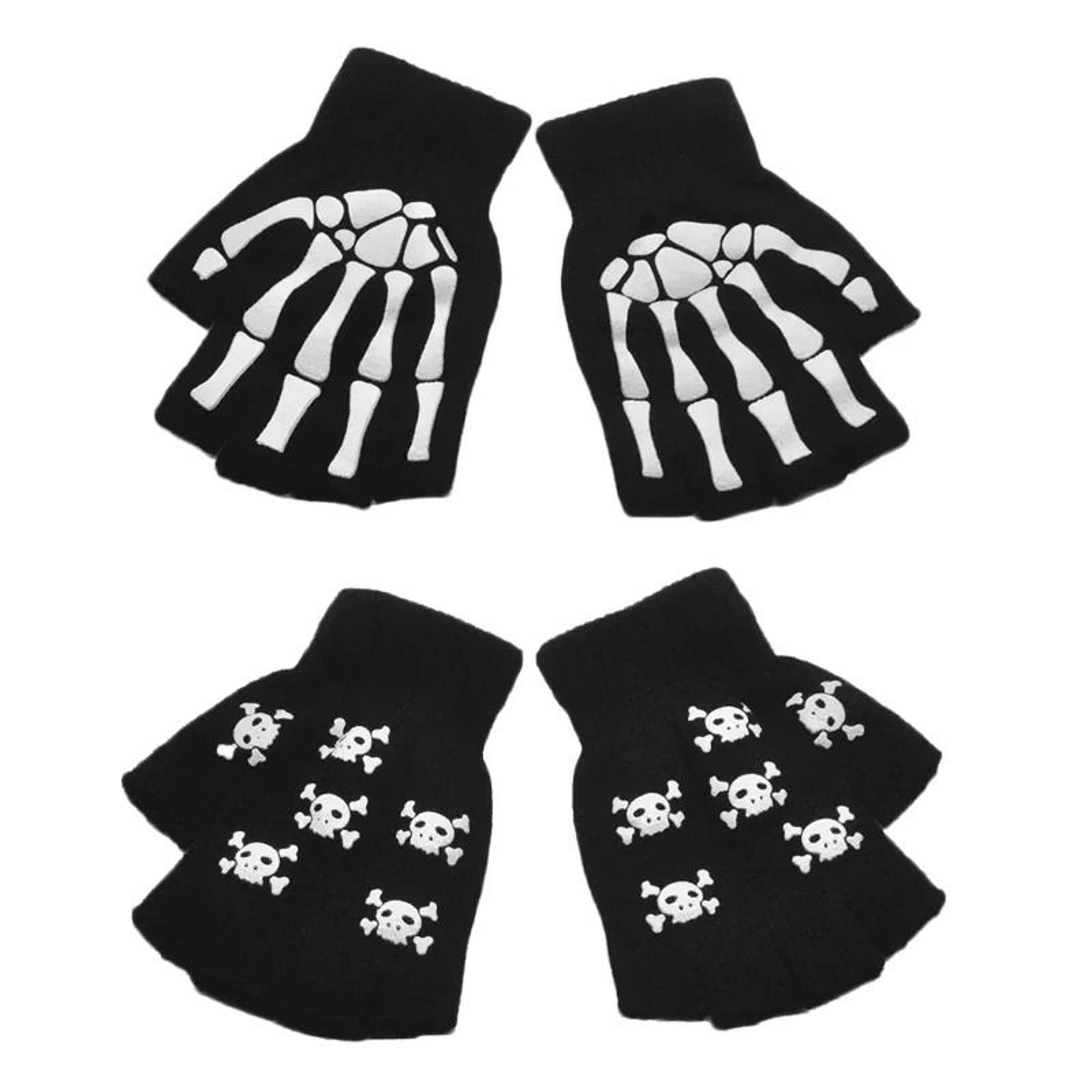 Glow In The Dark Skeleton Fingerless Gloves 6