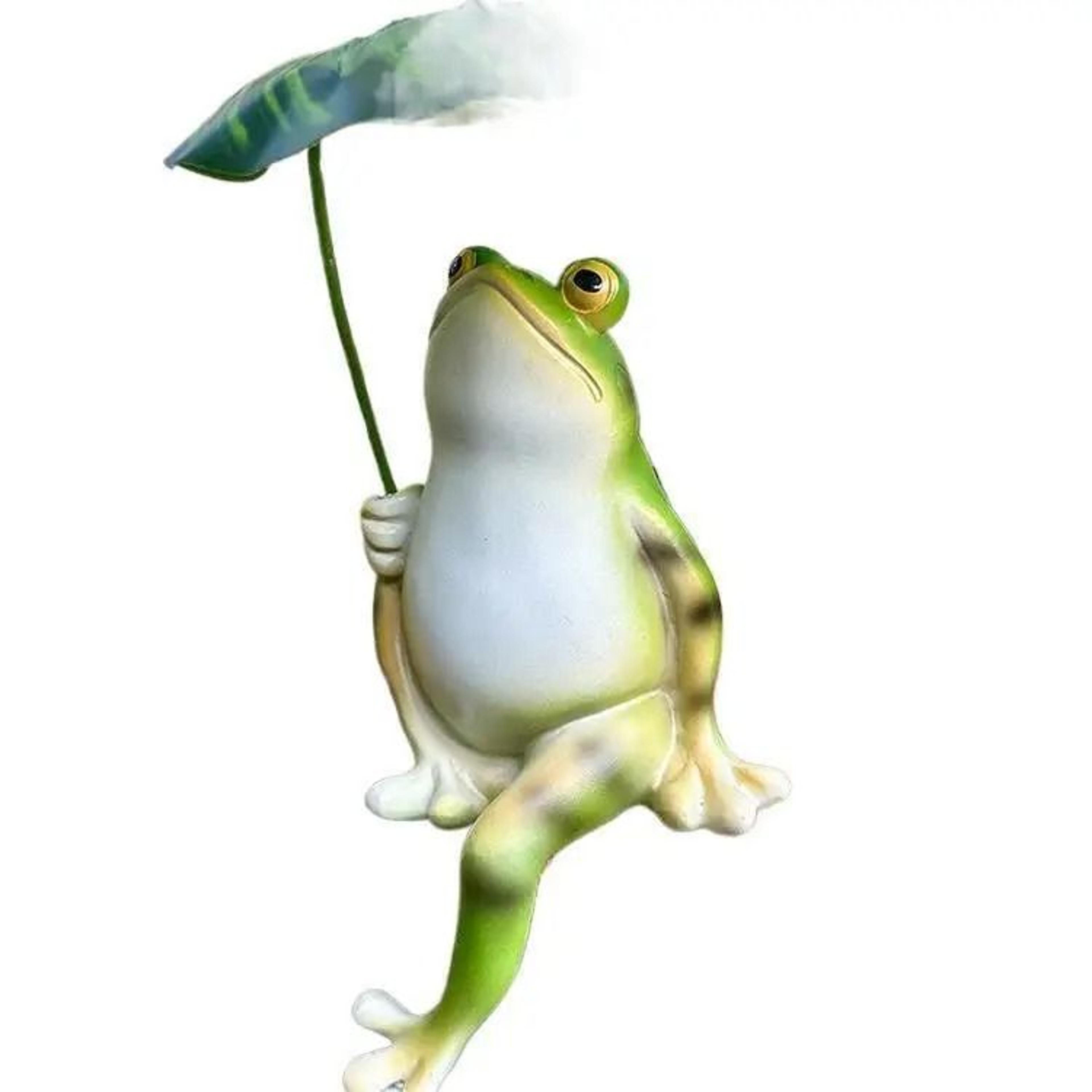 Cute Leaf Umbrella Frog Garden Statue For Yard Aquarium And Home Decor 1