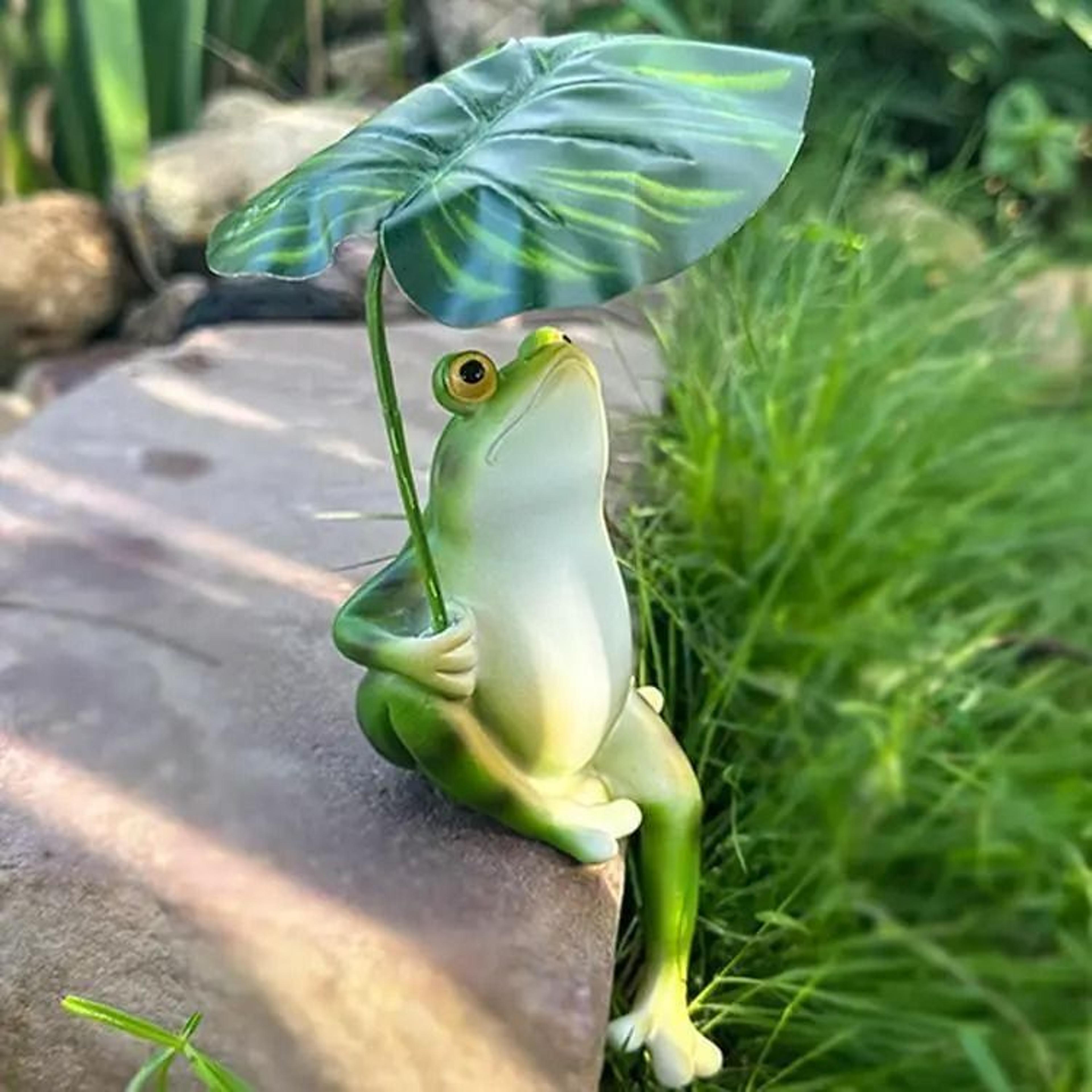 cute leaf umbrella frog garden statue for yard aquarium and home decor