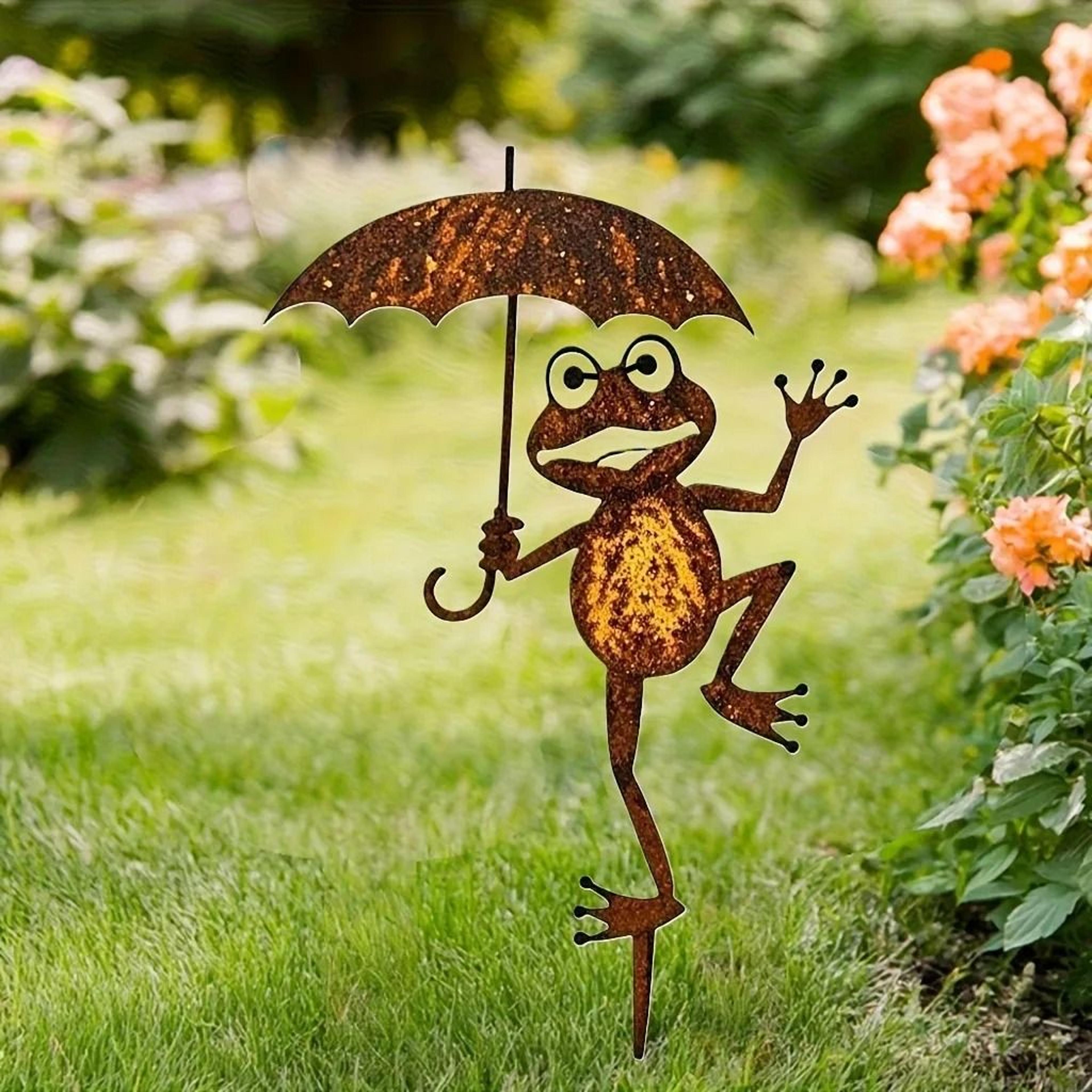 rustic iron frog garden stake for vintage outdoor yard and lawn decor
