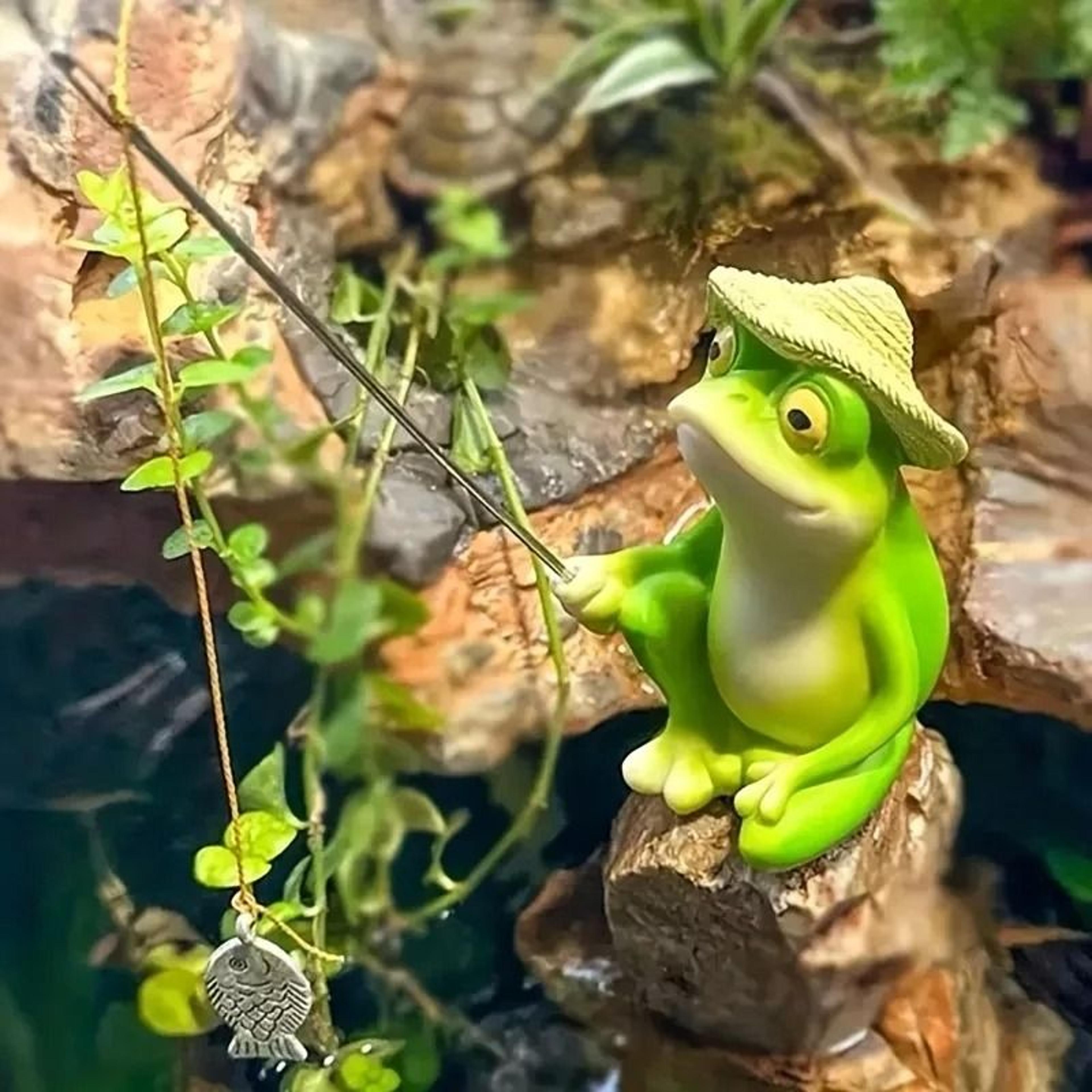 cute resin fishing frog garden statue for pond patio home outdoor decor