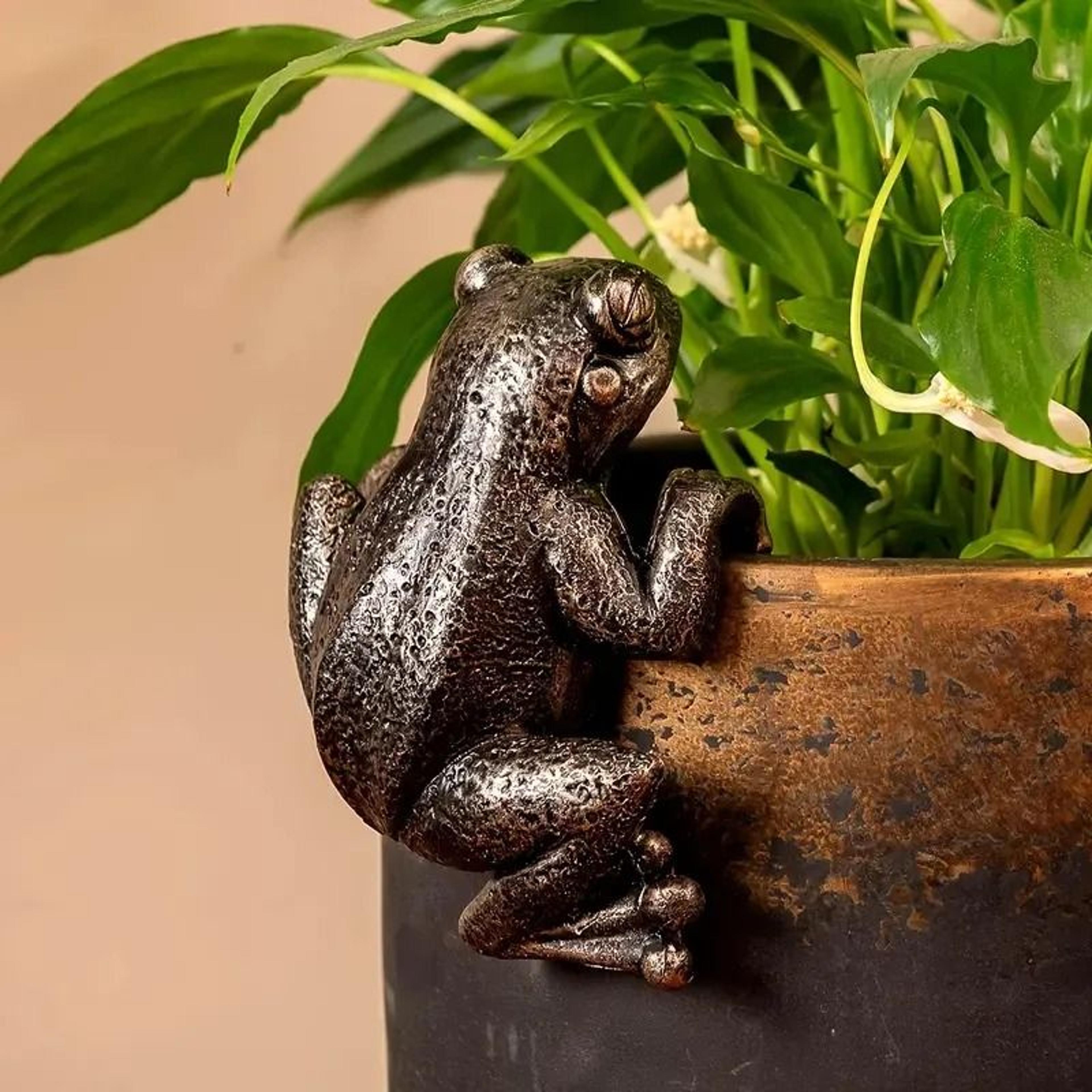 Cute Frog Flowerpot Hanger Resin Statue For Garden Bonsai And Planter Decor 6