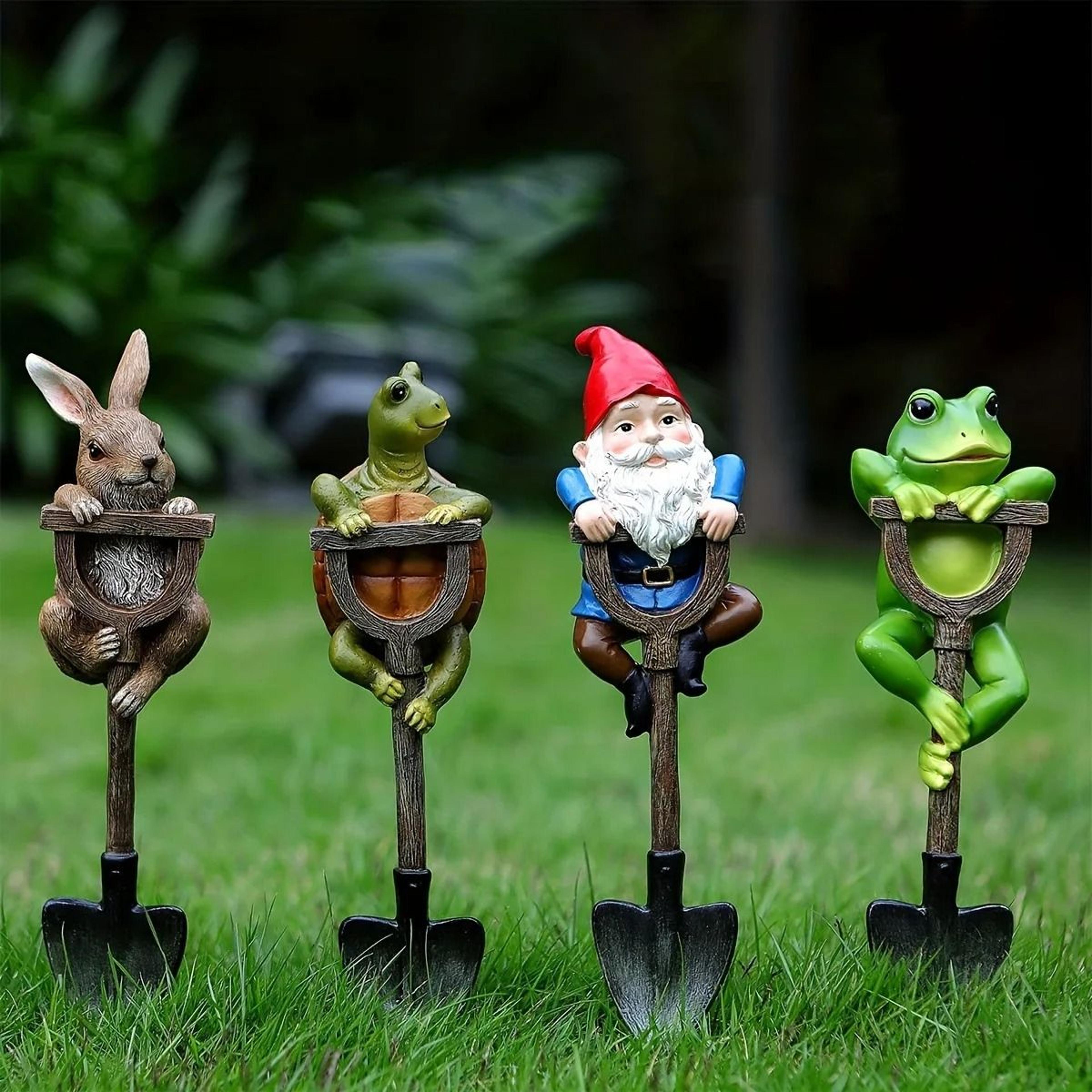 cute gnome frog rabbit turtle garden statue set with decorative shovels