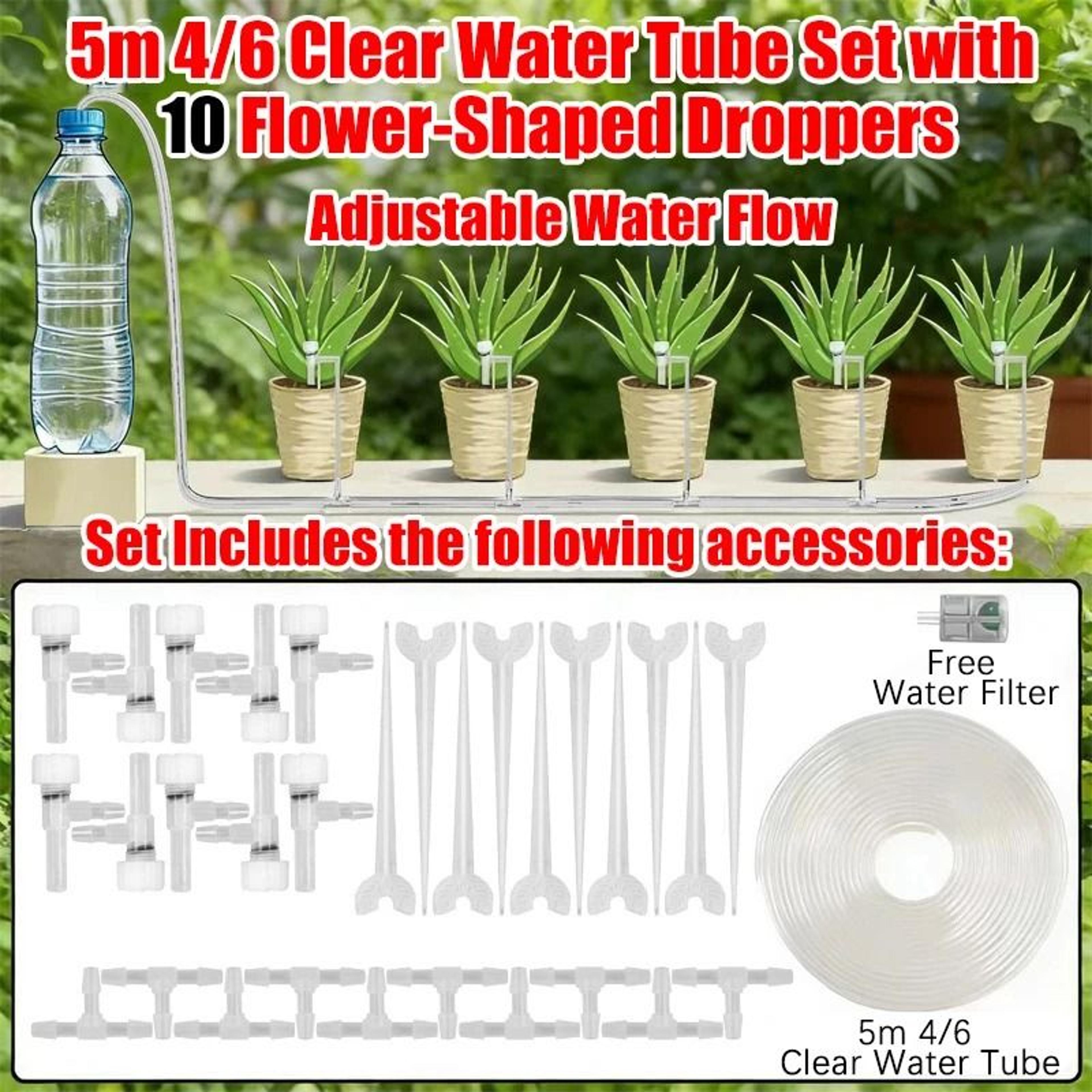 Adjustable Drip Irrigation Kit With 4 By 7mm Hose For Potted Plants 5