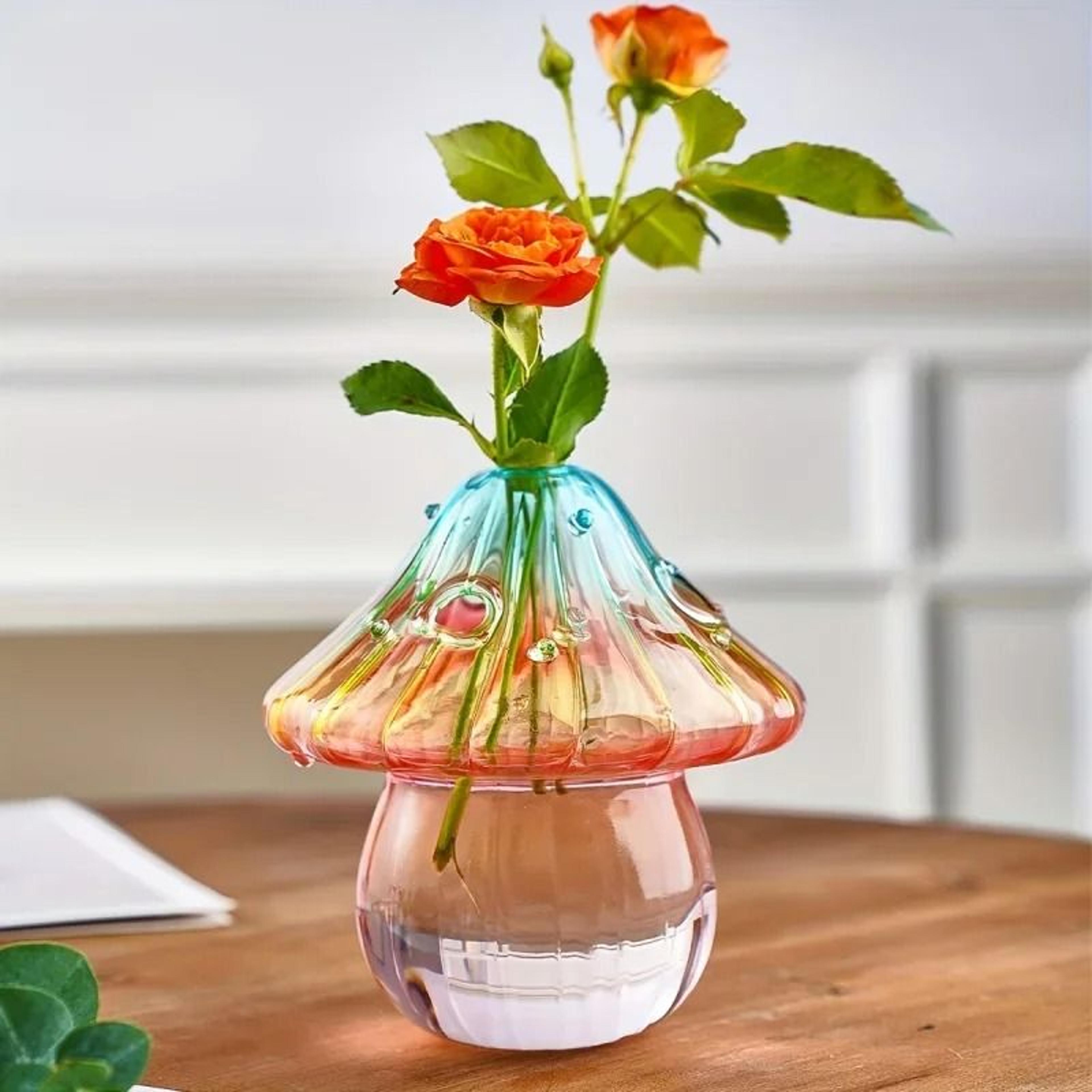 colorful mushroom glass vase for flowers and plant cuttings