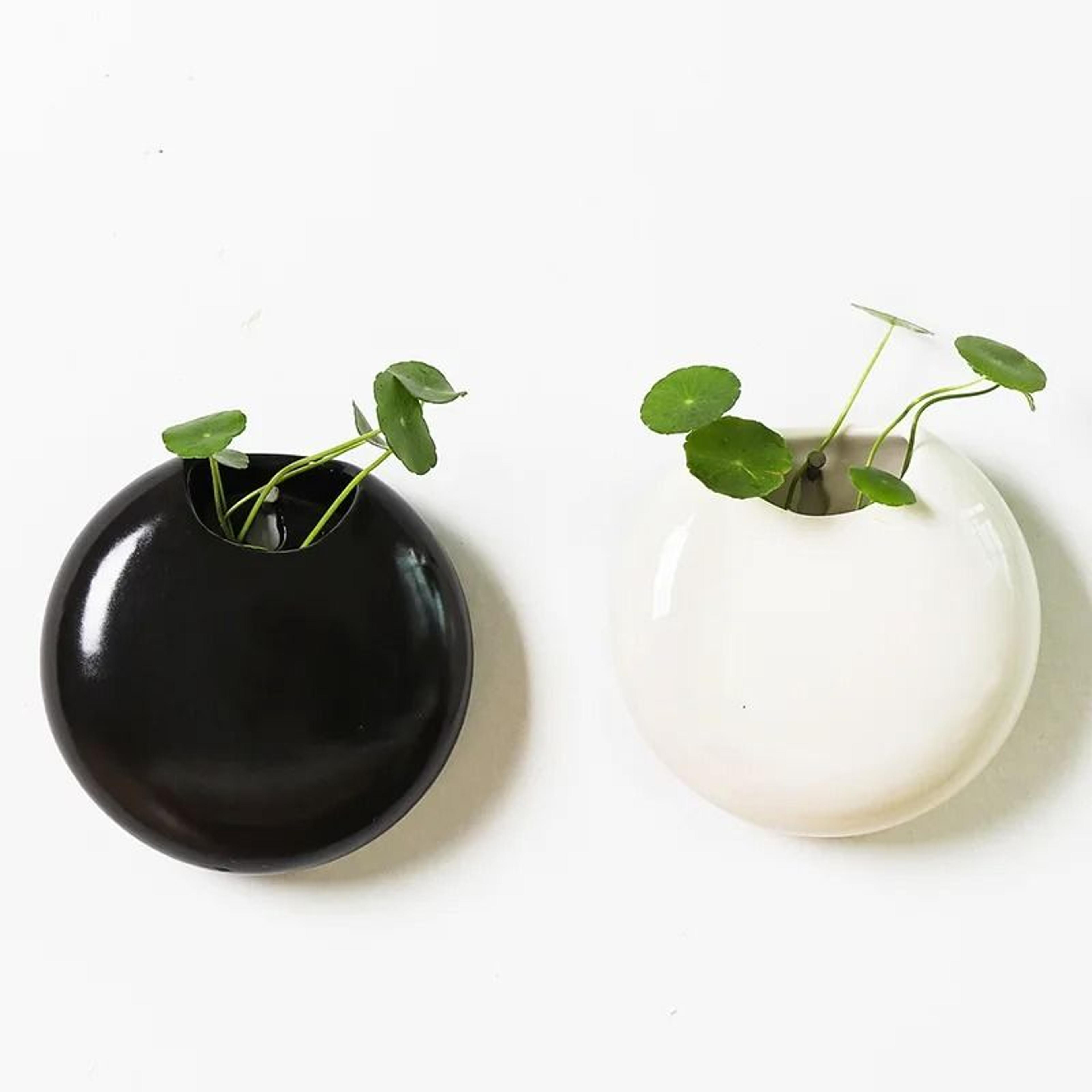 retro black and white wall mounted ceramic planter