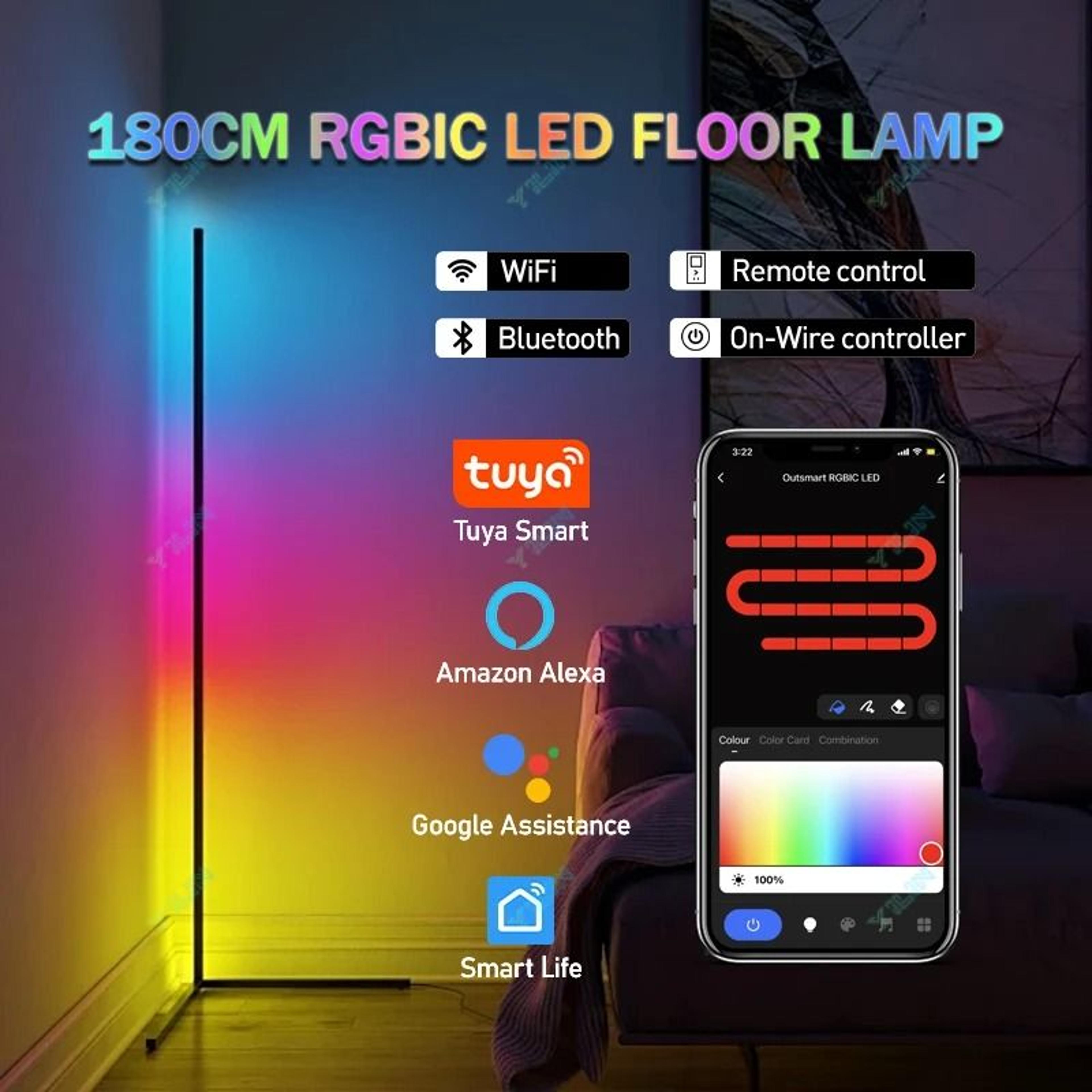 Smart RGBIC Floor Lamp With Tuya App Remote And Music Sync 10
