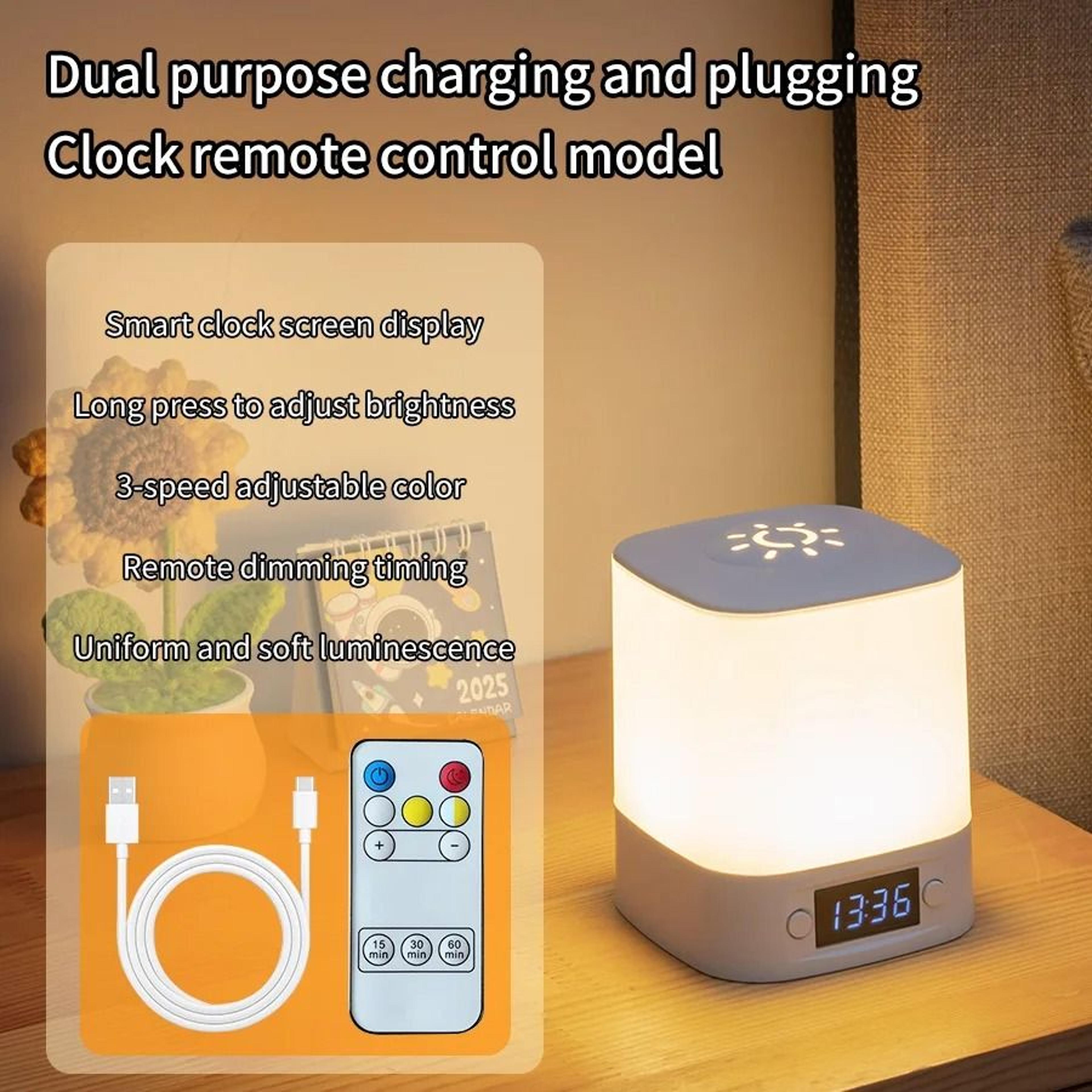 Rechargeable Touch Bedside Lamp With Clock Display And Soft Sleeping Glow 2
