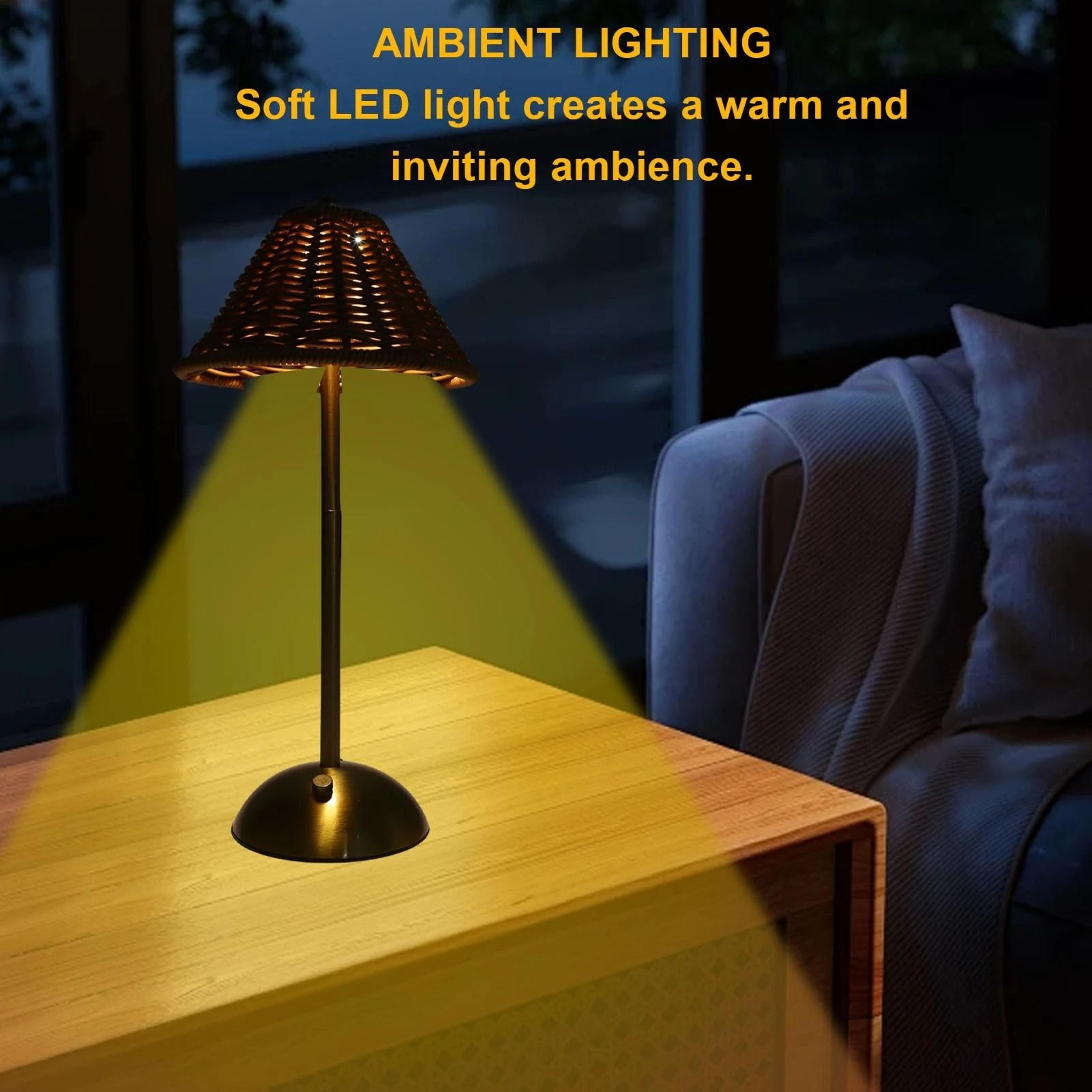 Rechargeable Rattan Bedside Lamp With Dimmable Eye Care Reading Light Design 5
