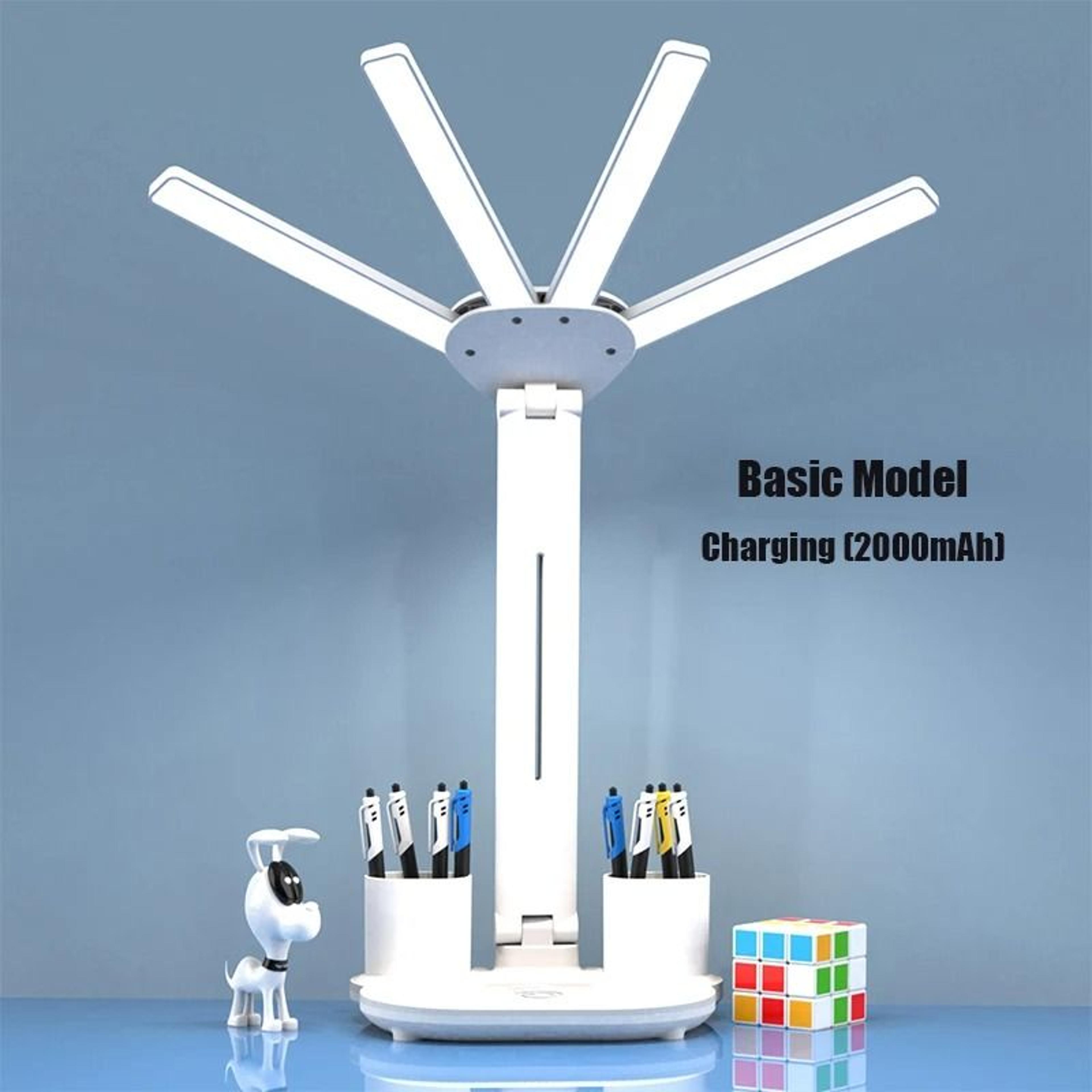 Multifunctional Four Head Desk Lamp With Fan Clock And Calendar Display 2